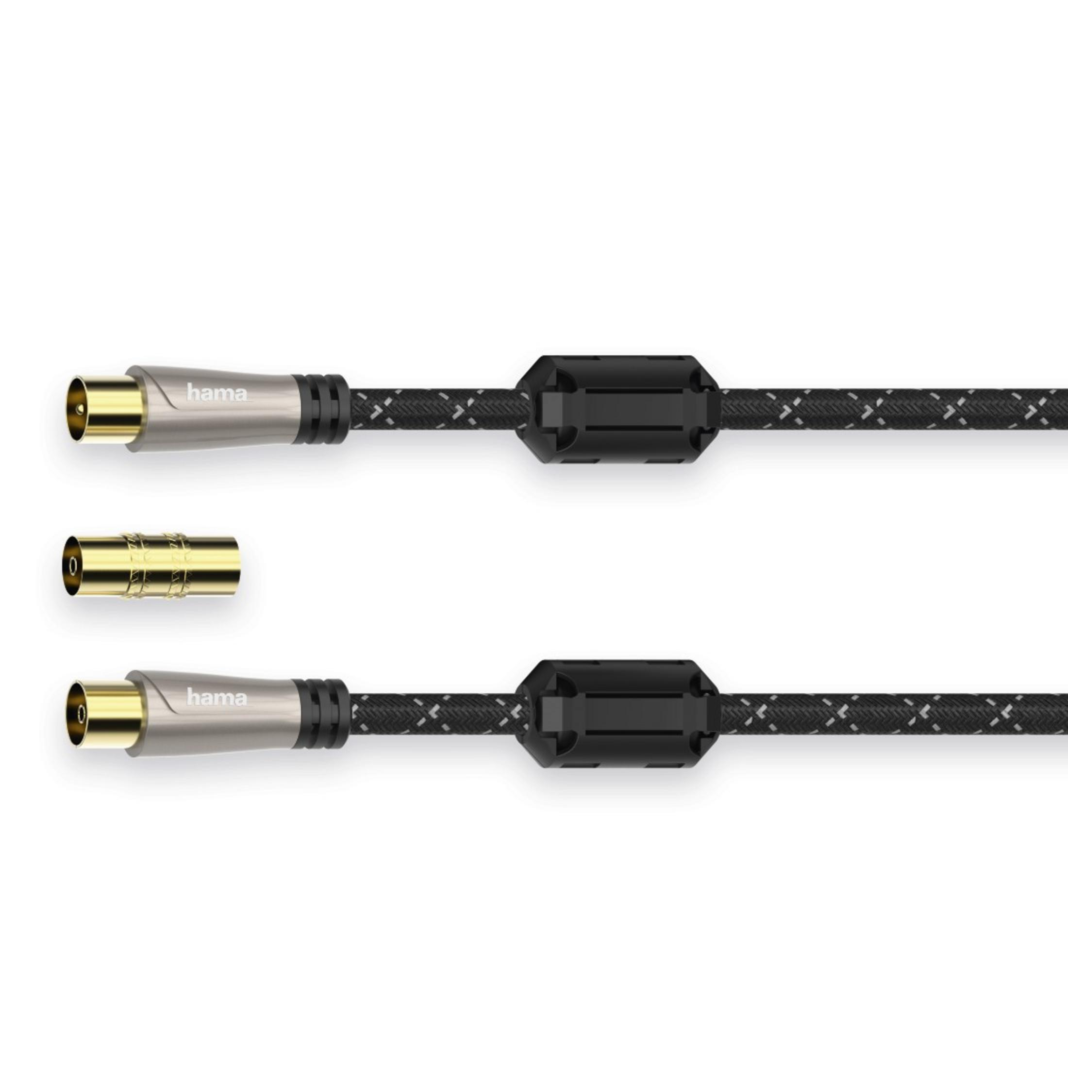 Zwei schwarze und graue Audiokabel. Ein Kabel ist eingesteckt. Beide haben schwarze Bänder.
