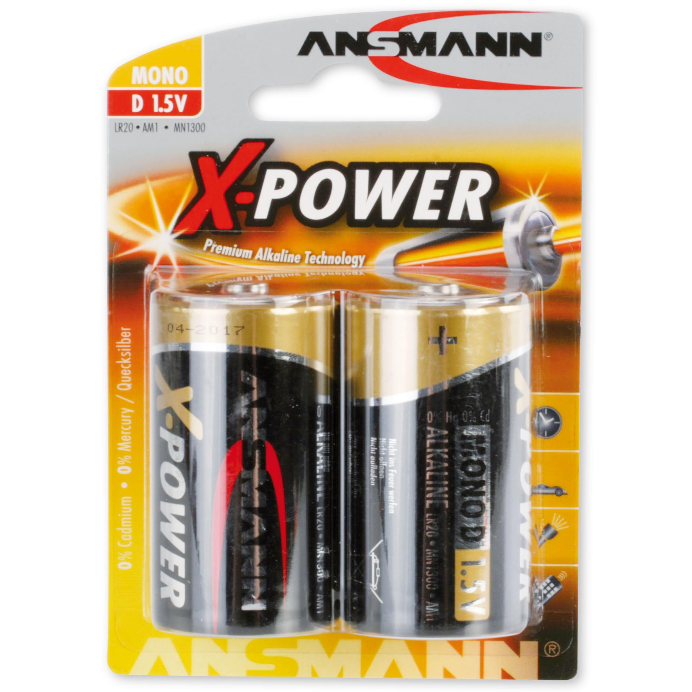 ANSMANN ANSMANN 5015633 Alkaline Batterie D, X-Power, Stück Batterien / / Volt Mono Batterien, Alkaline, 2 Strom 2er-Pack 1.5