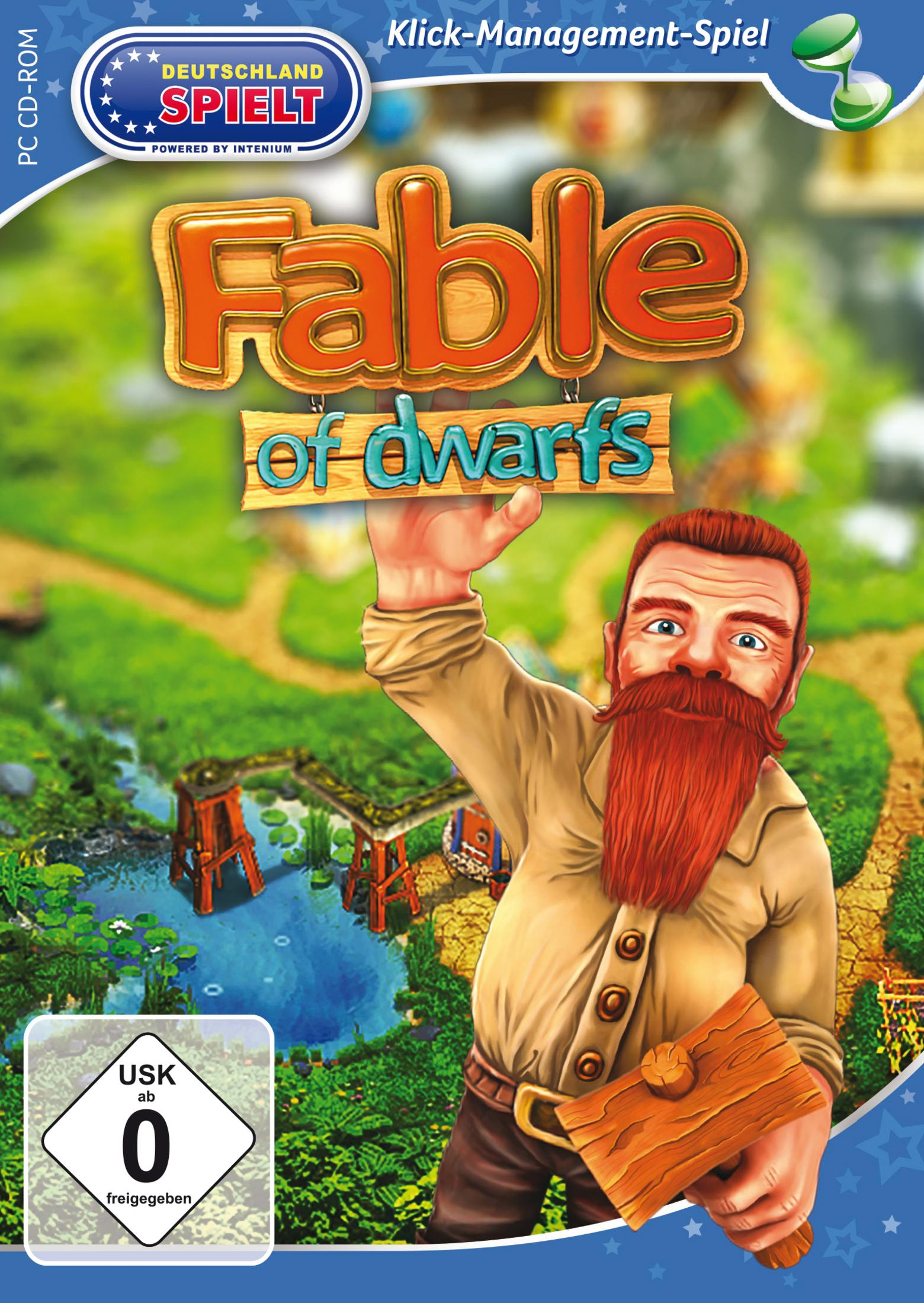 Ein Spielbox-Cover. Ein Mann mit rotem Bart hält einen Holzhammer. Grüner Hintergrund.
