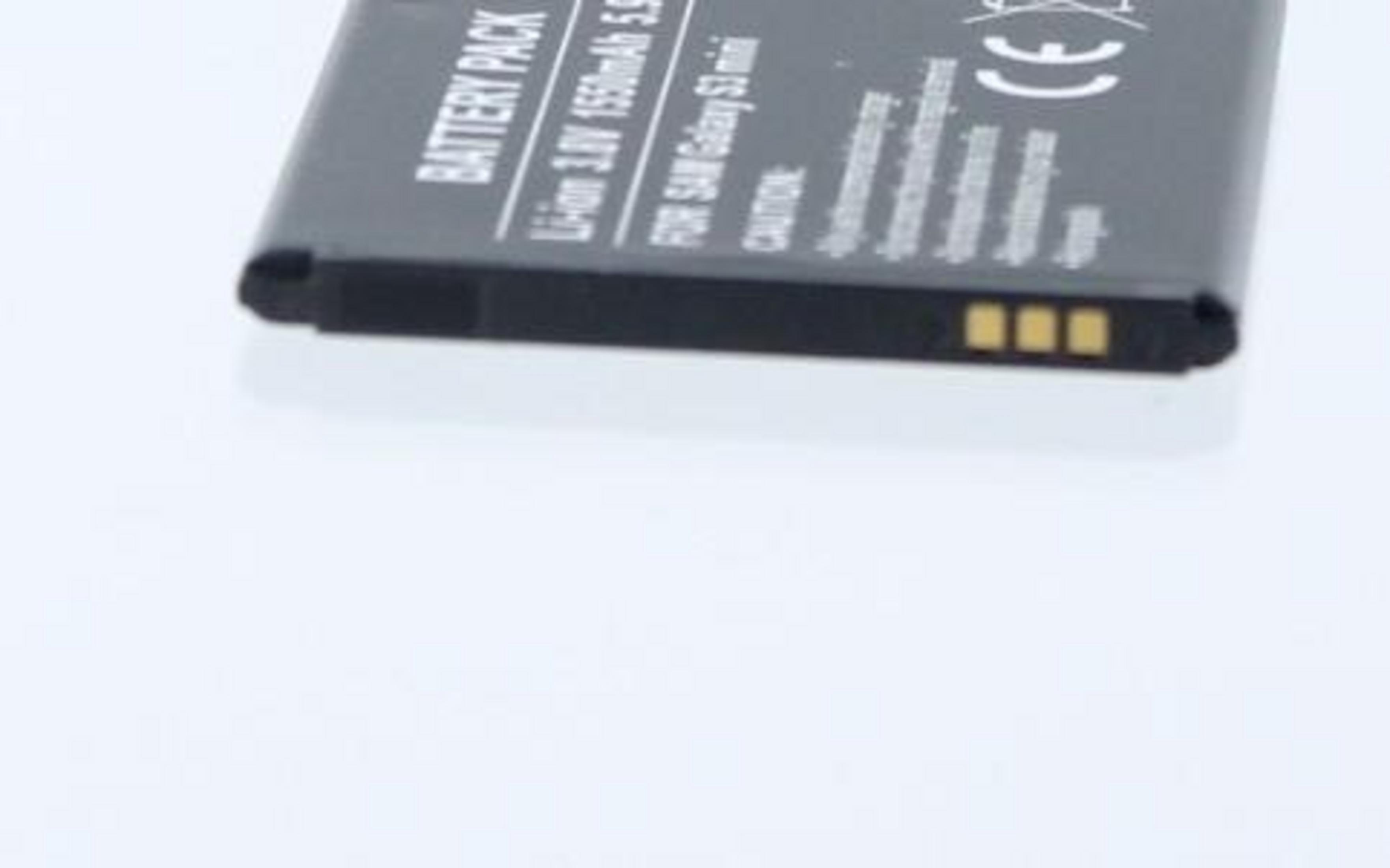 Schwarzer Akku auf weißem Untergrund. Text: Akku, Li-Ion 3,8V, 1550mAh, Vorsicht.