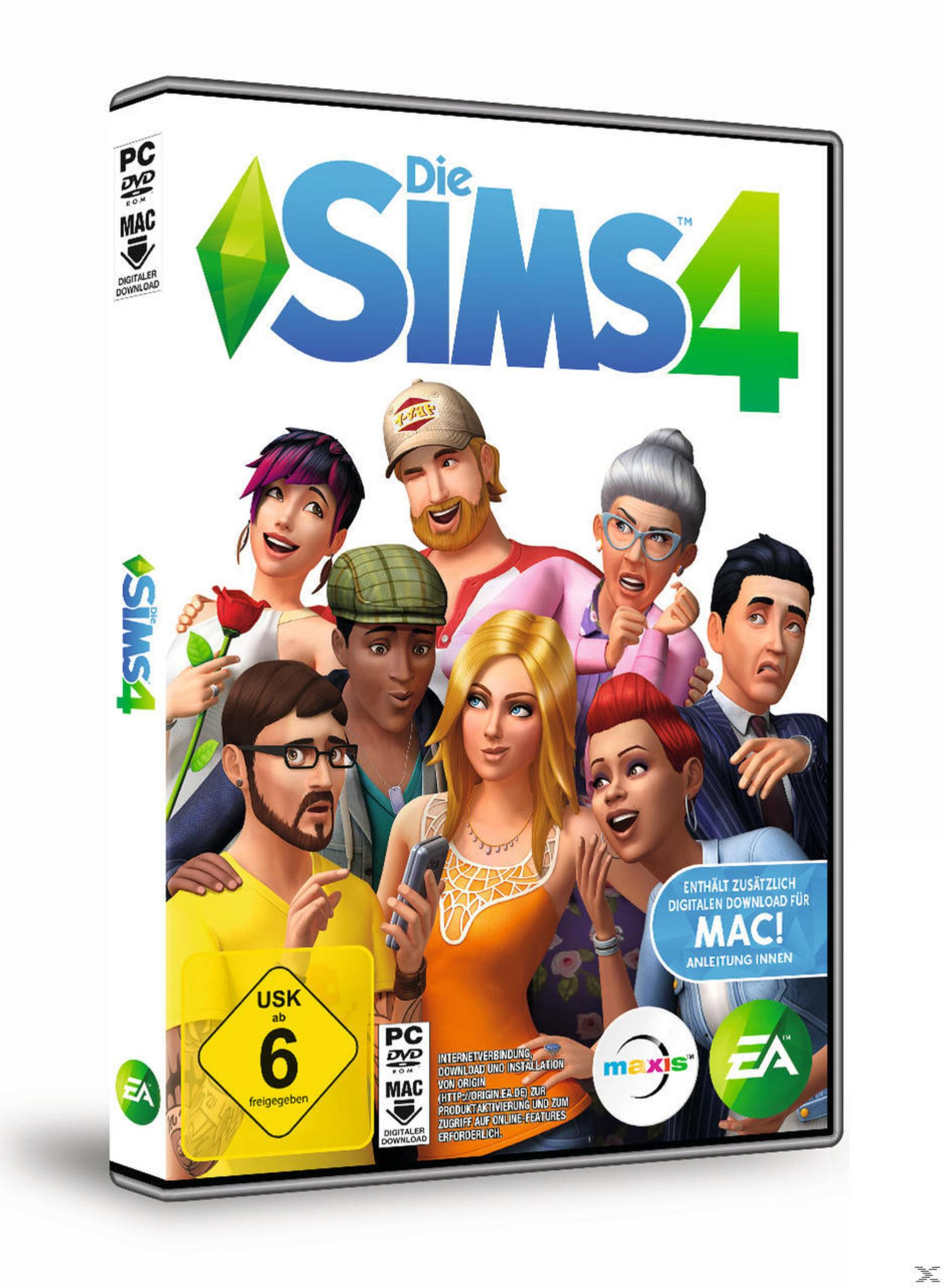 Die Sims 4 Spielbox mit Charakterbildern.