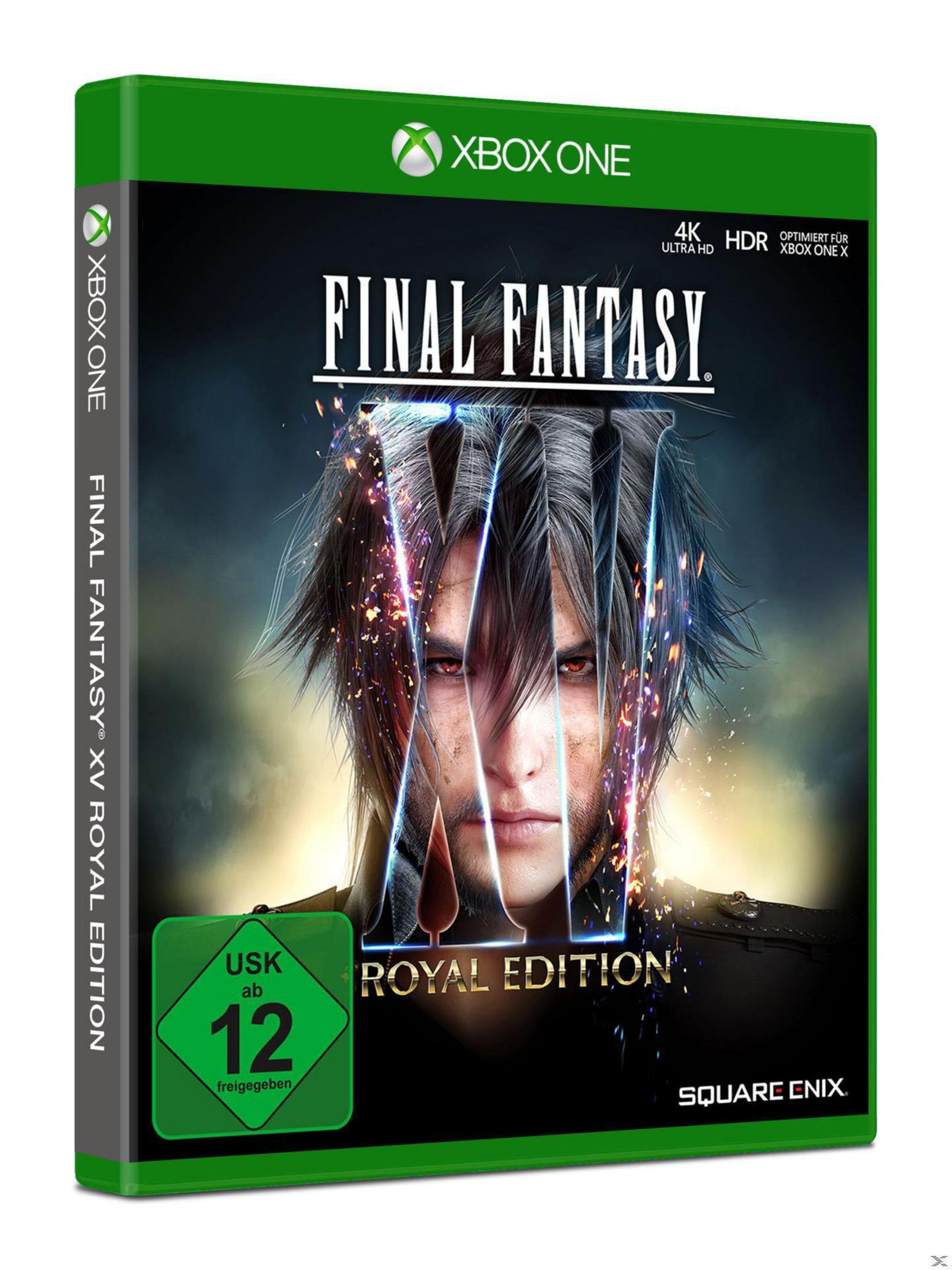 Final Fantasy XV Royal Edition Spielbox, Xbox One, mit dem Gesicht eines Mannes.