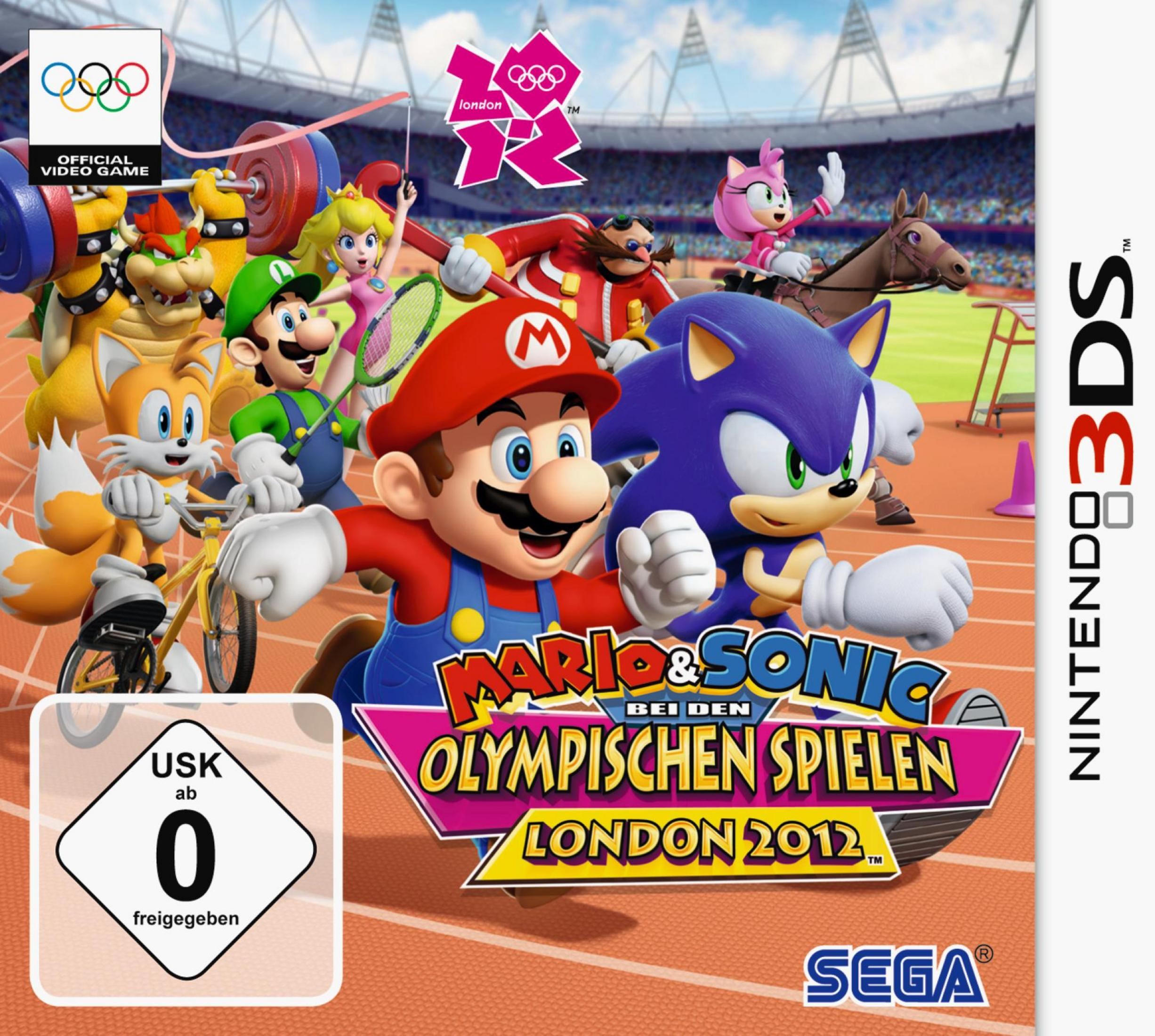 Spielcover für Mario & Sonic bei den Olympischen Spielen: London 2012. Mit Charakteren.