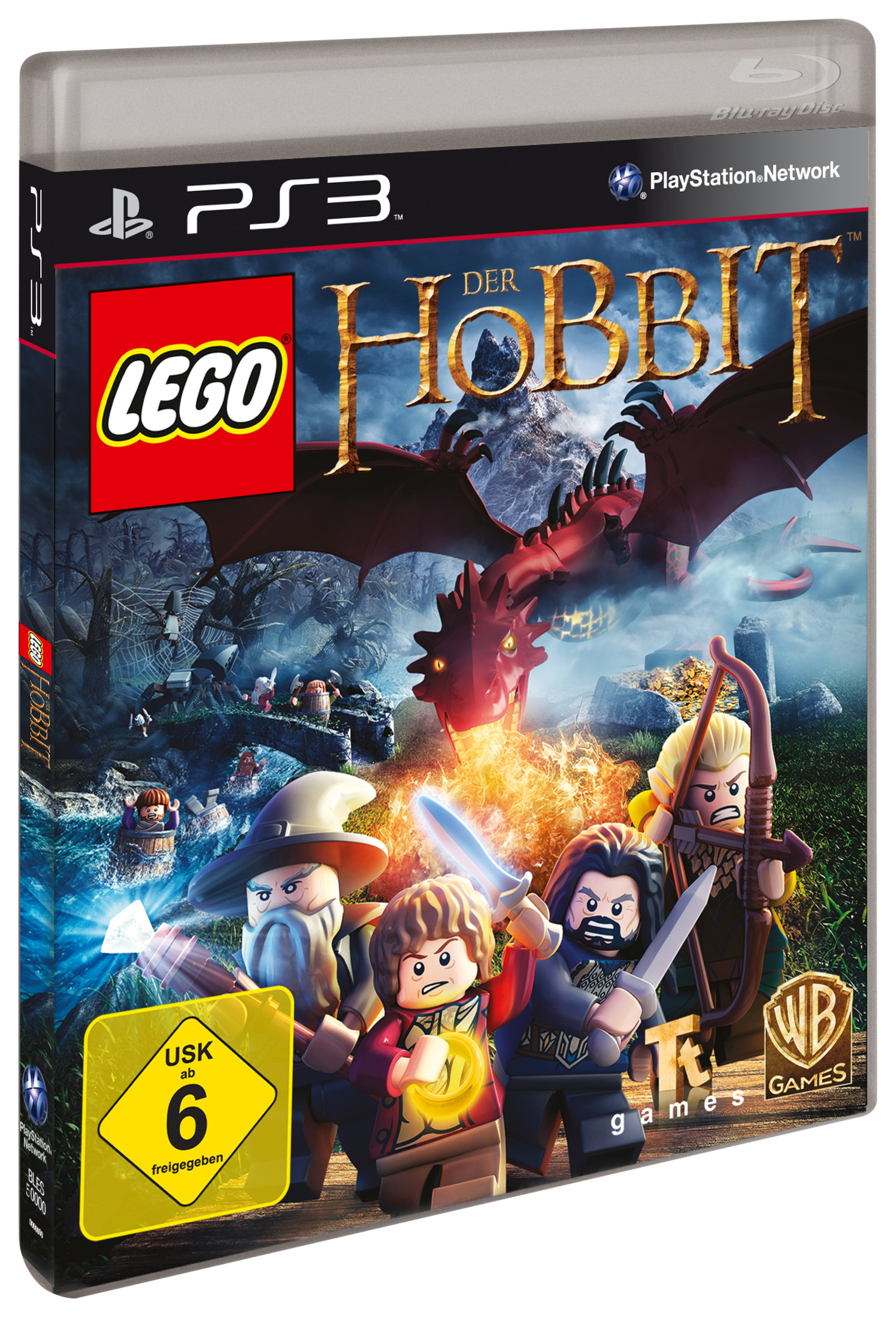 Das Cover eines Lego-Spiels für PS3, 'Der Hobbit'. Das Cover zeigt Lego-Charaktere.