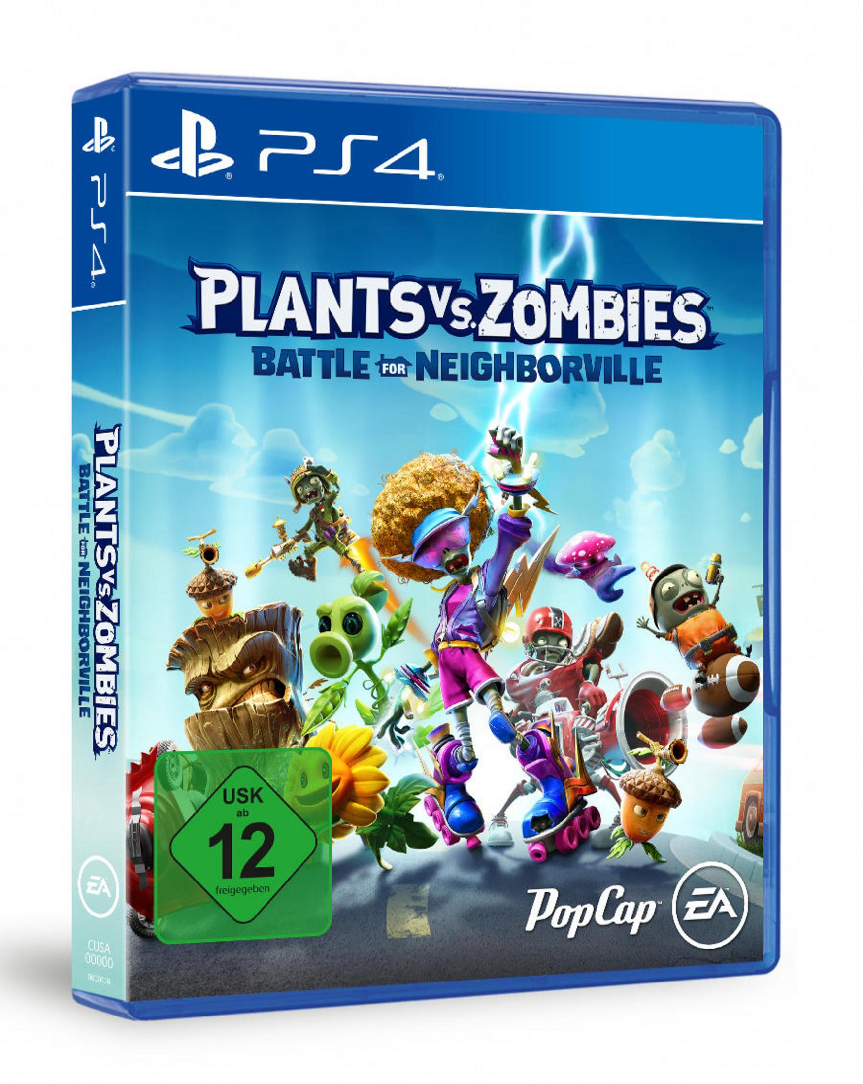 PS4-Spielbox für Plants vs. Zombies. Buntes Cover-Art mit verschiedenen Charakteren und blauem Gehäuse.