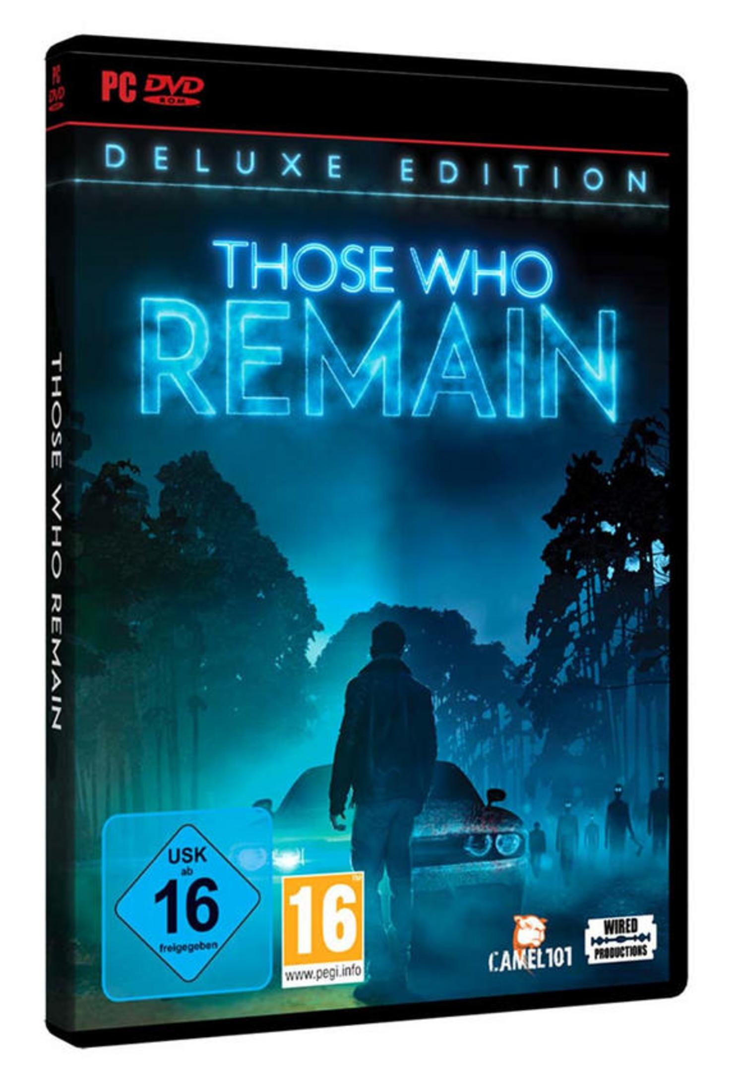 Pudełko gry Those Who Remain. Mroczny motyw z osobą w ciemności.