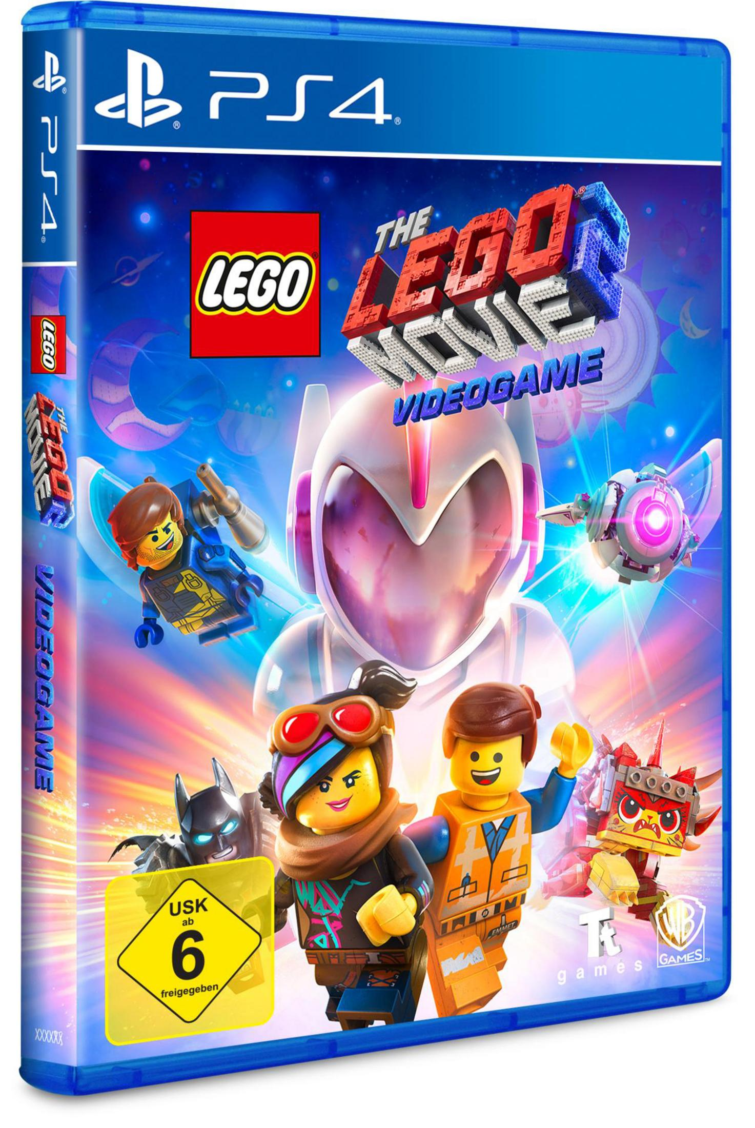 Eine PS4-Videospielbox für The Lego Movie 2 Videogame, mit Lego-Charakteren.