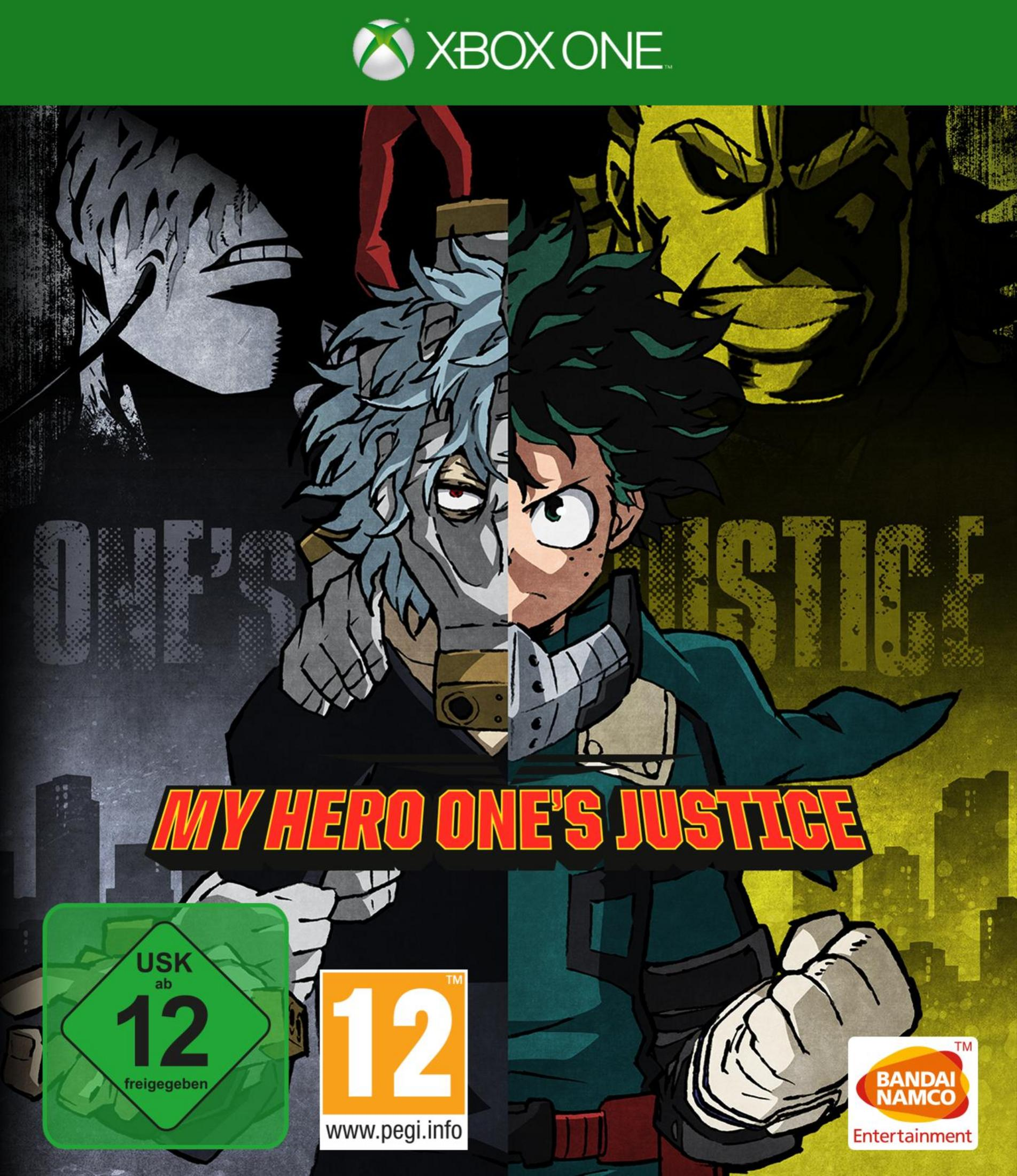 My Hero One's Justice Spielbox mit Anime-Charakteren.