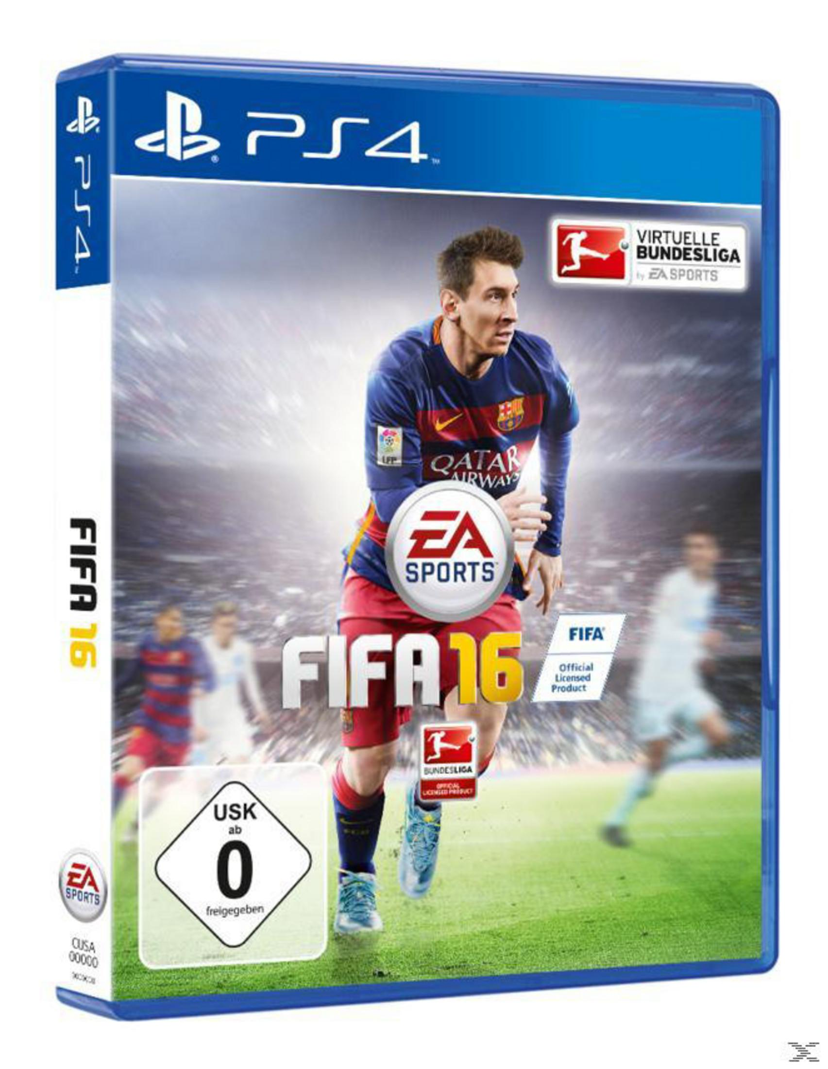 Scatola del gioco FIFA 16 per PS4. Presenta un calciatore sulla copertina e il logo EA Sports.