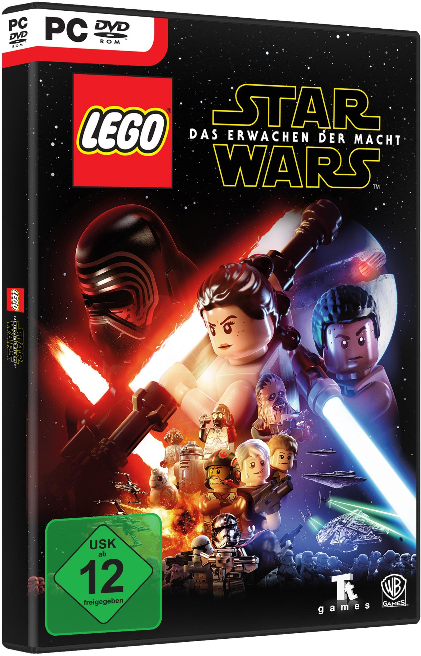 Lego Star Wars Spielbox mit Charakteren aus dem Film, schwarzer Hintergrund.