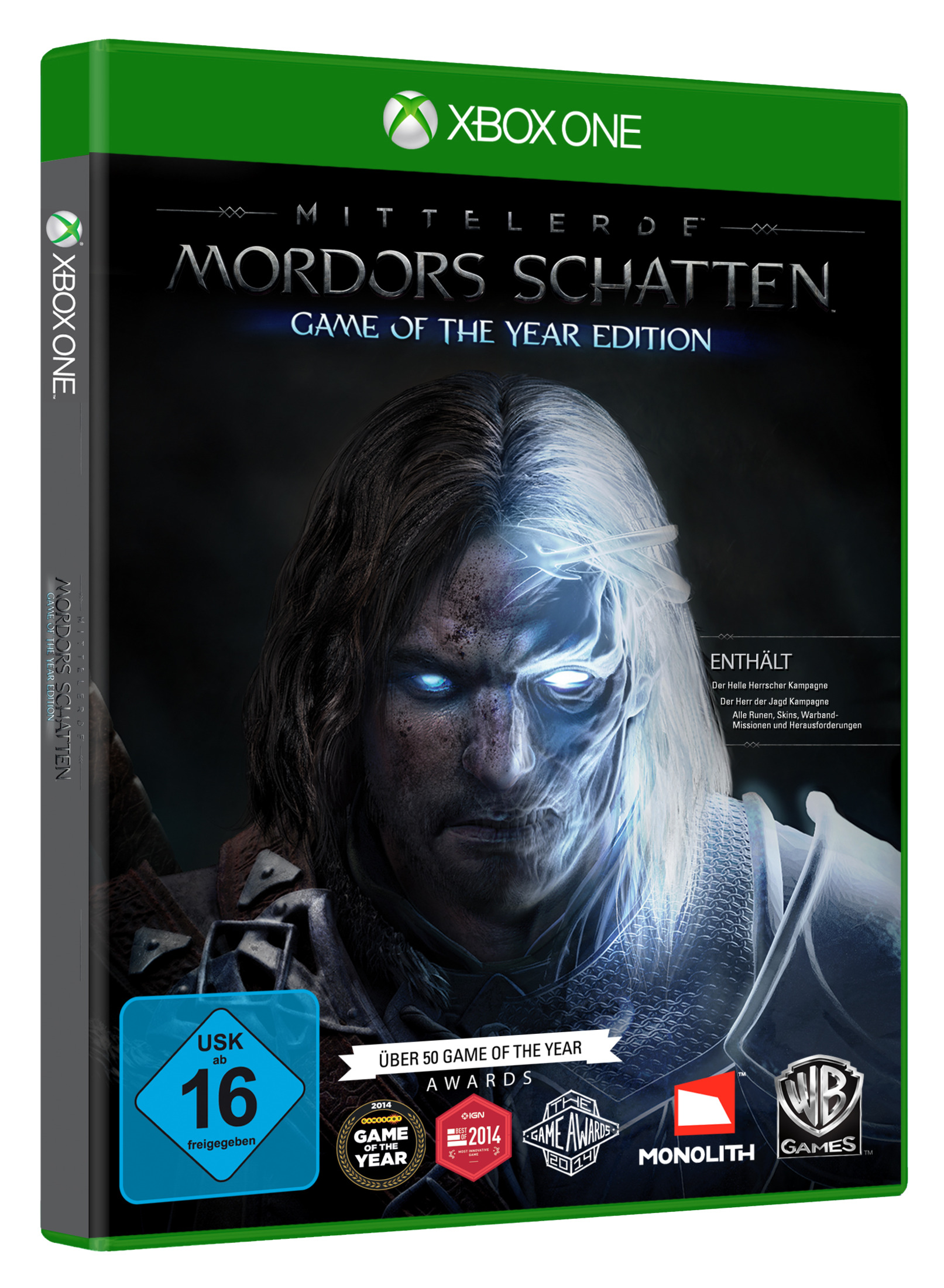 Xbox One Spielhülle. Zeigt einen Mann mit leuchtend blauen Augen, dunkler Hintergrund. Spieltitel oben.