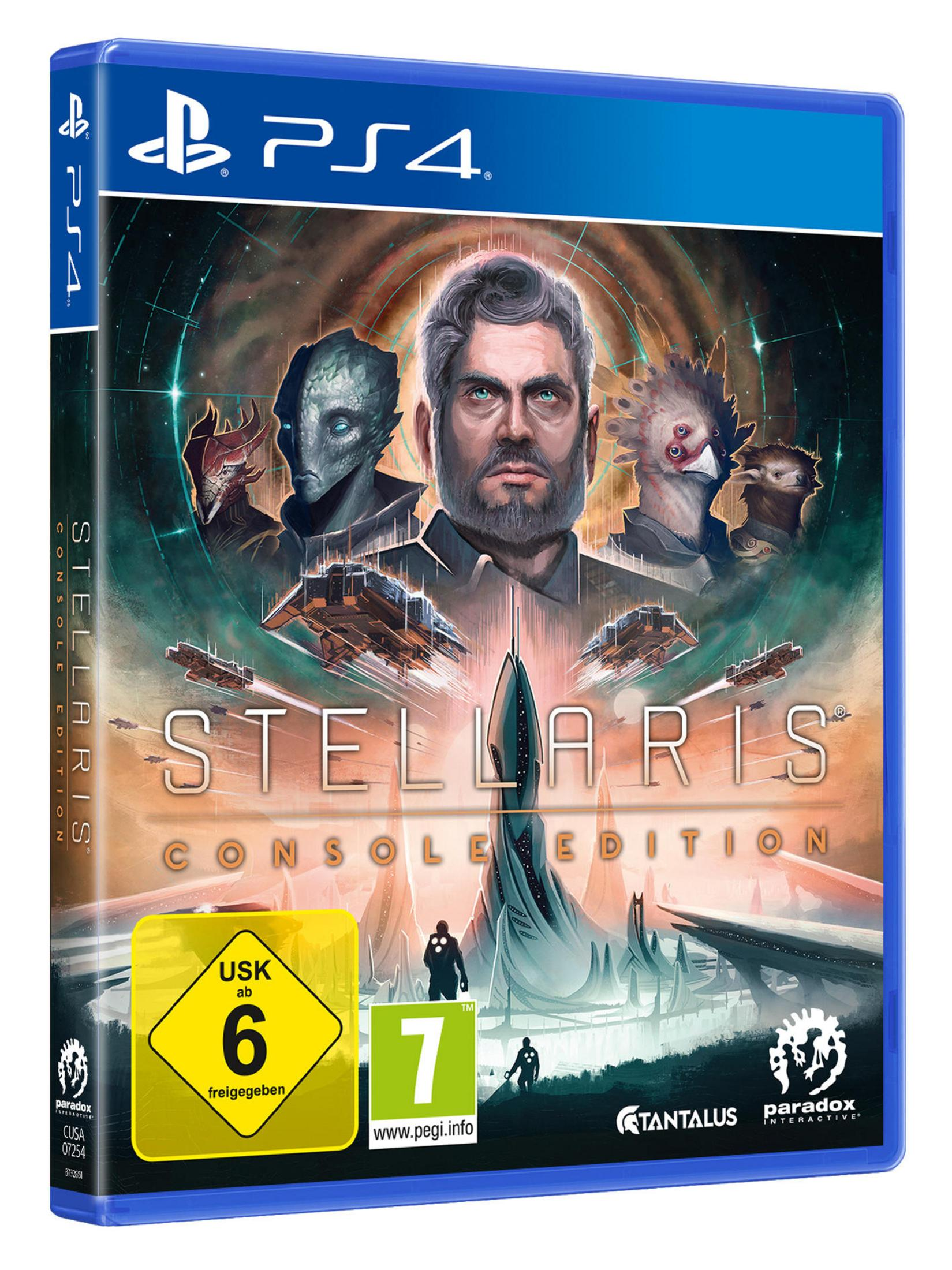 Pudełko z grą Stellaris: Console Edition na PS4. Okładka z motywem science fiction.