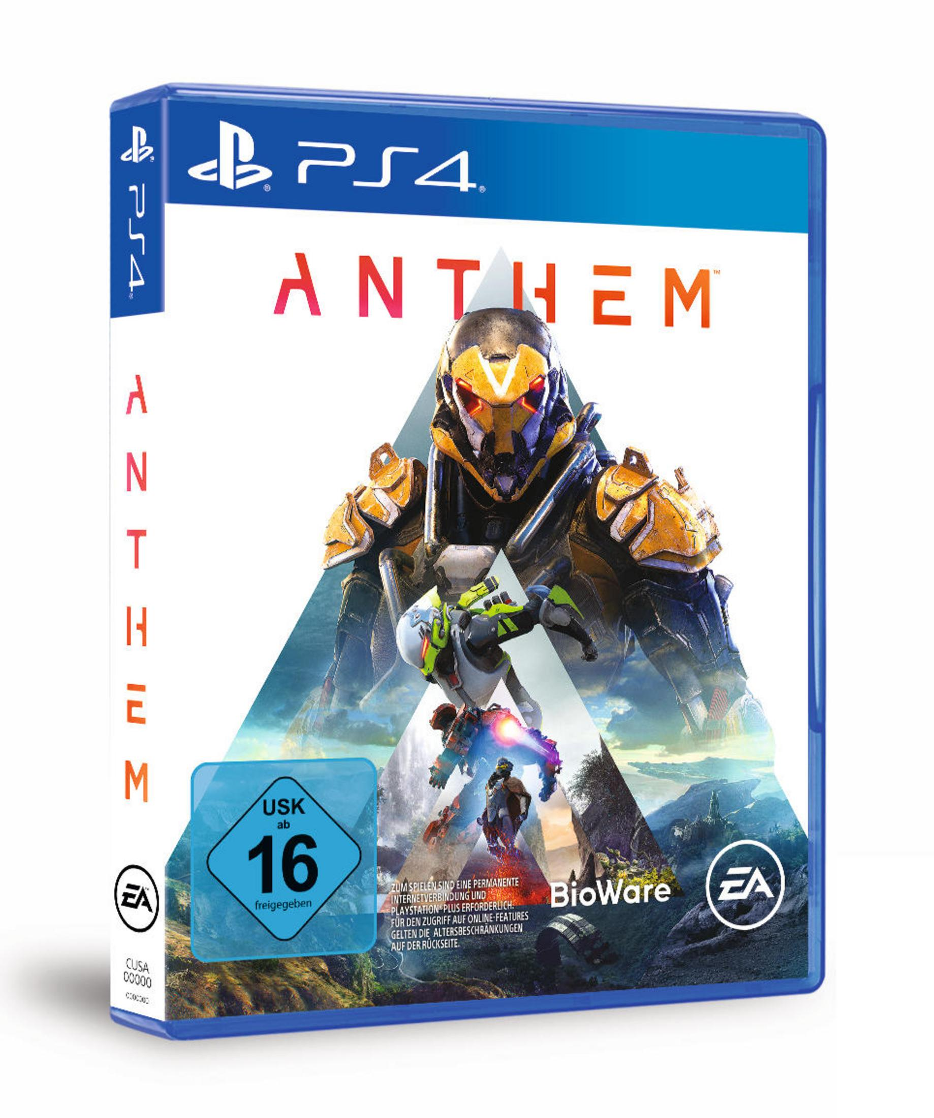 Videospielbox-Art für Anthem, mit einem futuristischen gepanzerten Charakter.