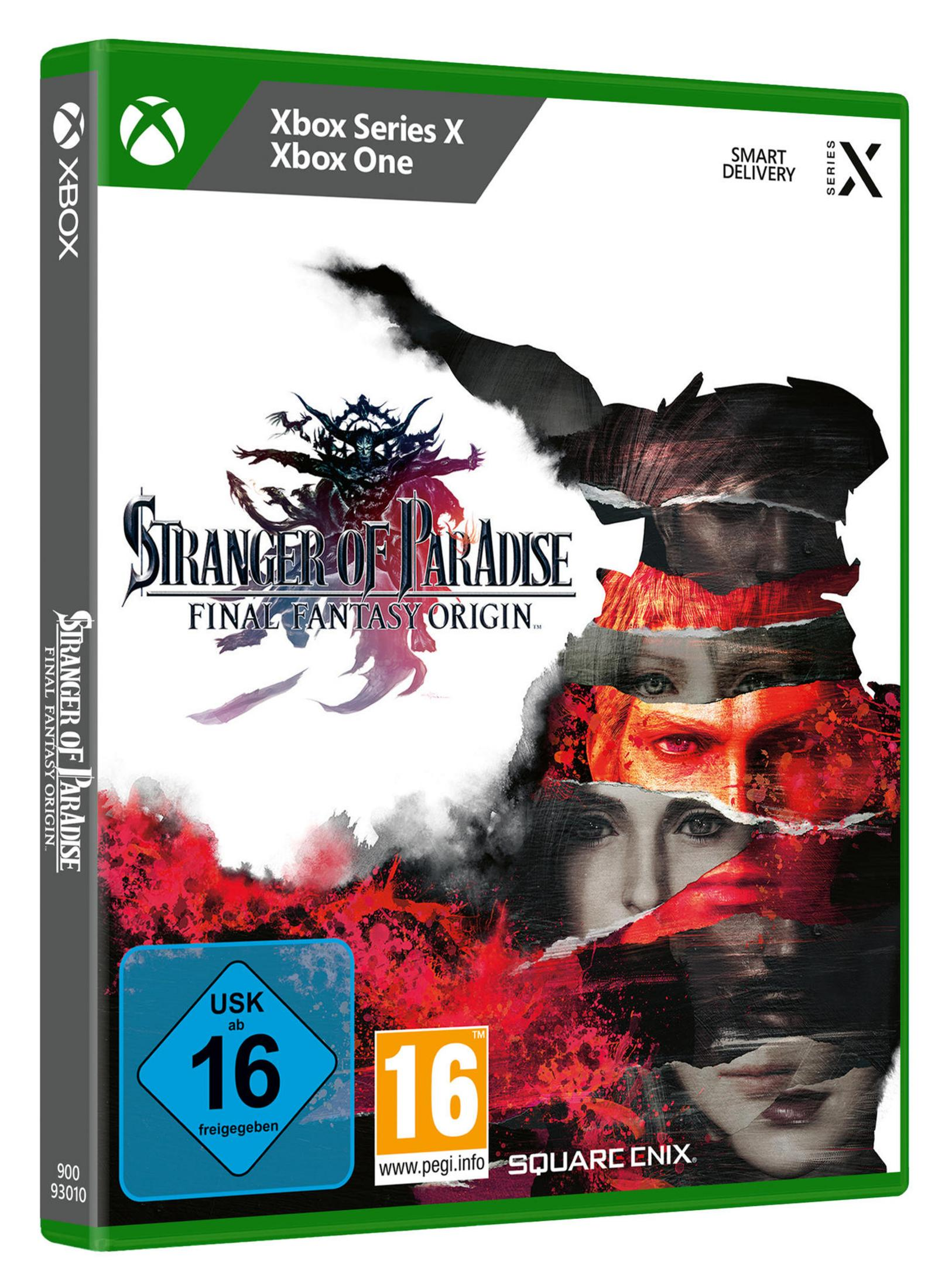 Xbox-Spielverpackung: Stranger of Paradise Final Fantasy Origin, mit Spielgrafik.