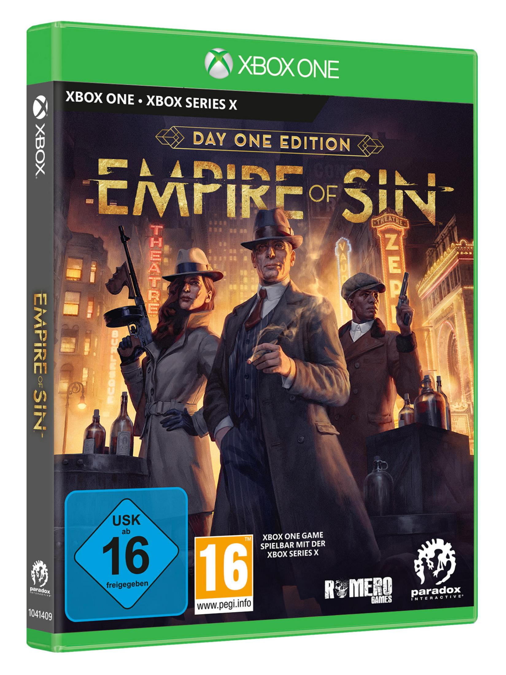 Xbox One Spielbox, 'Empire of Sin'. Männer in Anzügen, Waffen und Frauen. Day One Edition.