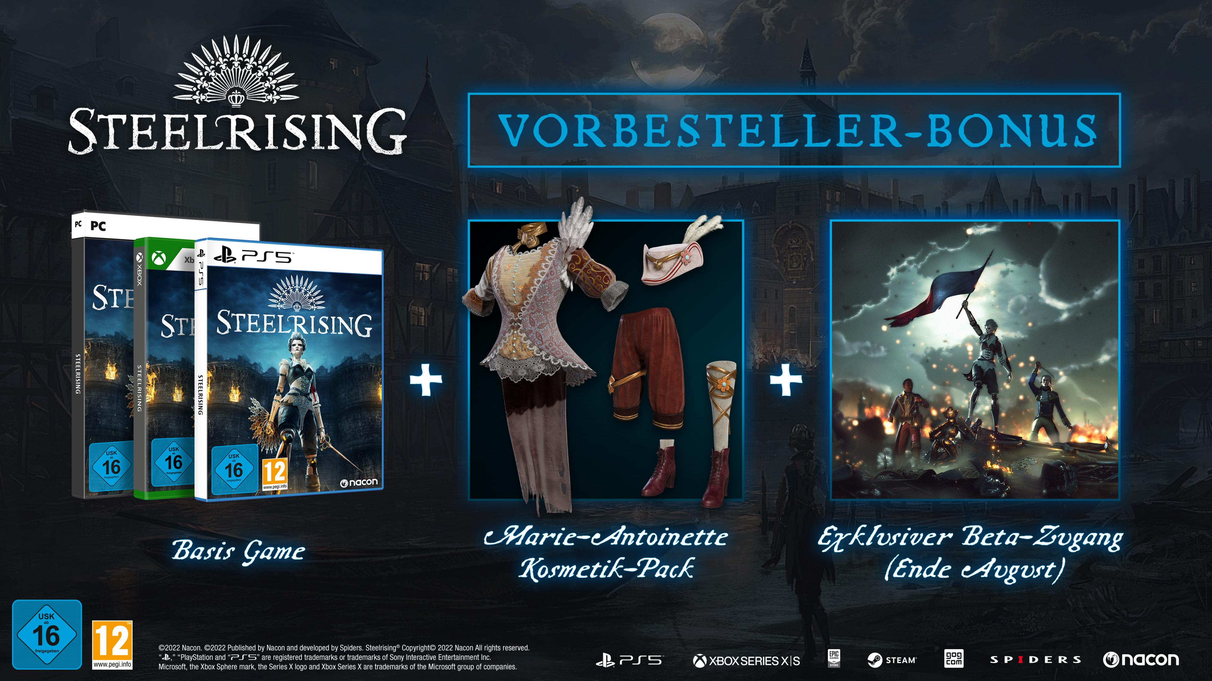 Steelrising-Spielbox. Enthält Spielboxen, Kosmetikpaket und exklusiven Betazugang.