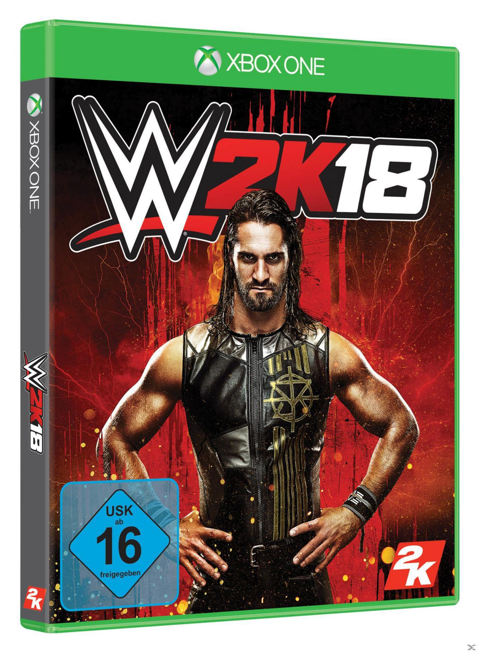 WWE 2K18 Xbox One Spielhülle mit einem Mann mit langen Haaren und Weste.