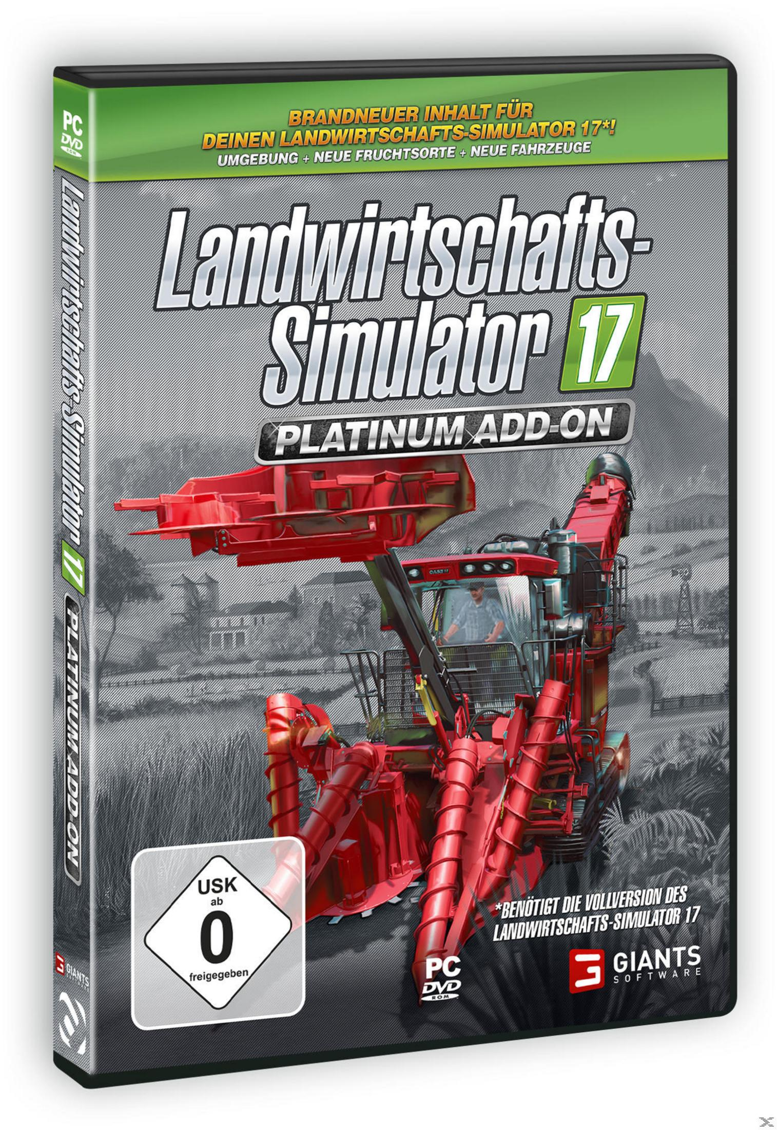 Spielverpackung mit roter Erntemaschine auf der Vorderseite, Titel "Landwirtschafts-Simulator 17".