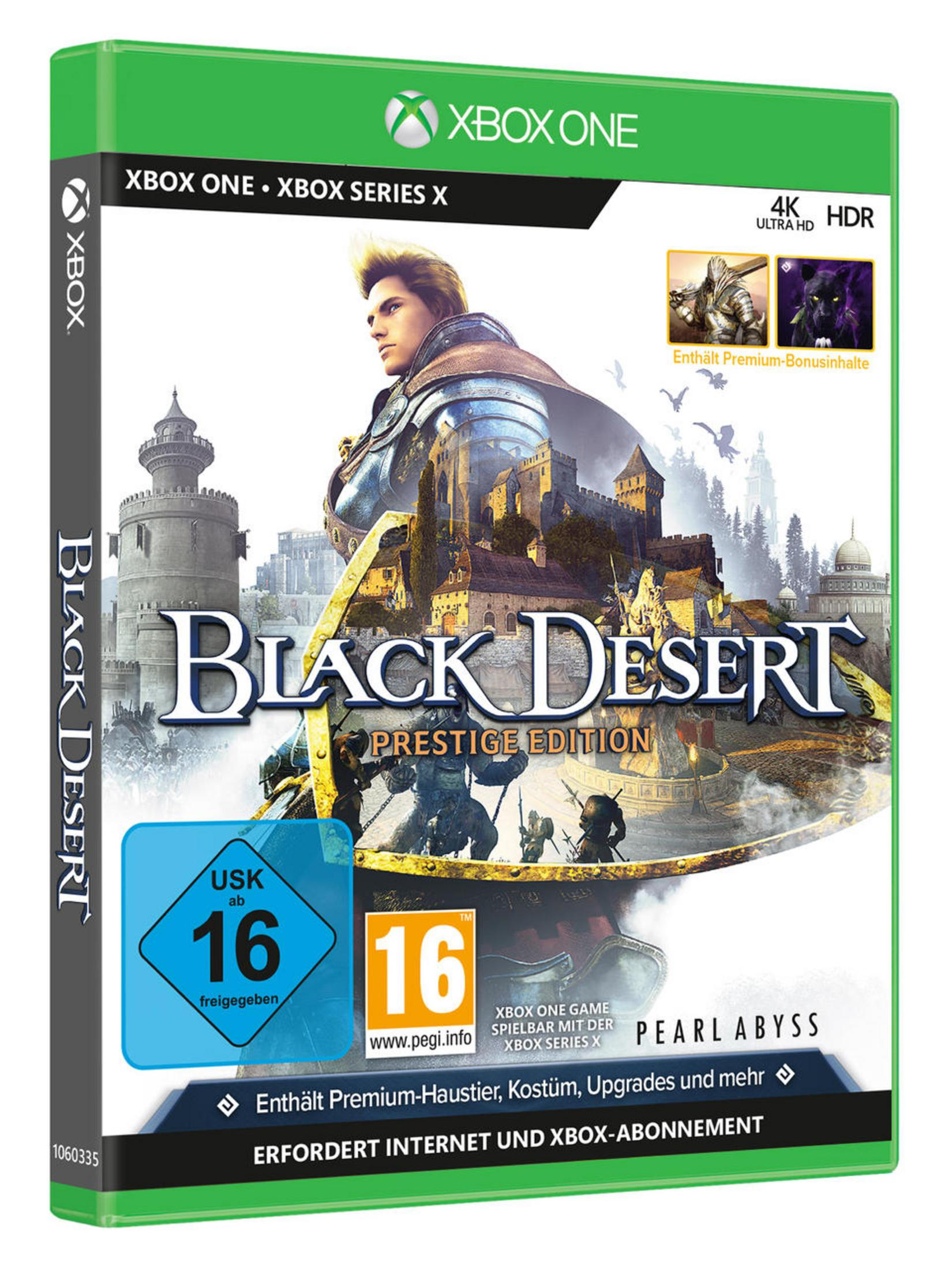 Black Desert: Prestige Edition Xbox-Spielbox-Art, grün und weiß.