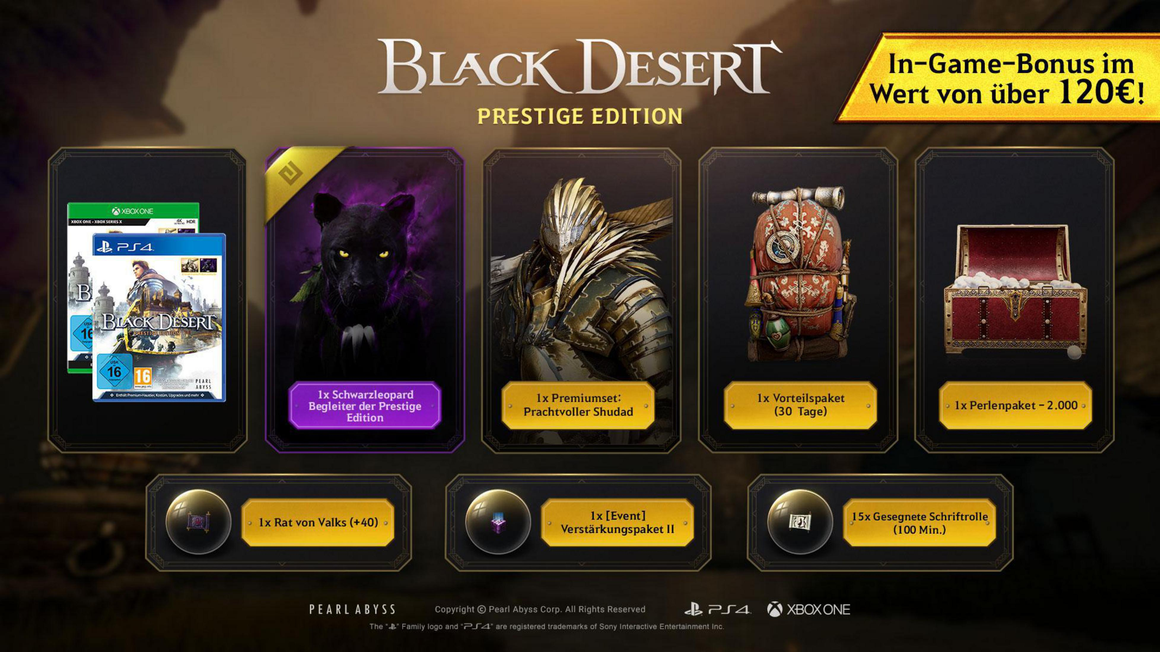 Black Desert: Prestige Edition Spielbox mit angezeigten Spielgegenständen.