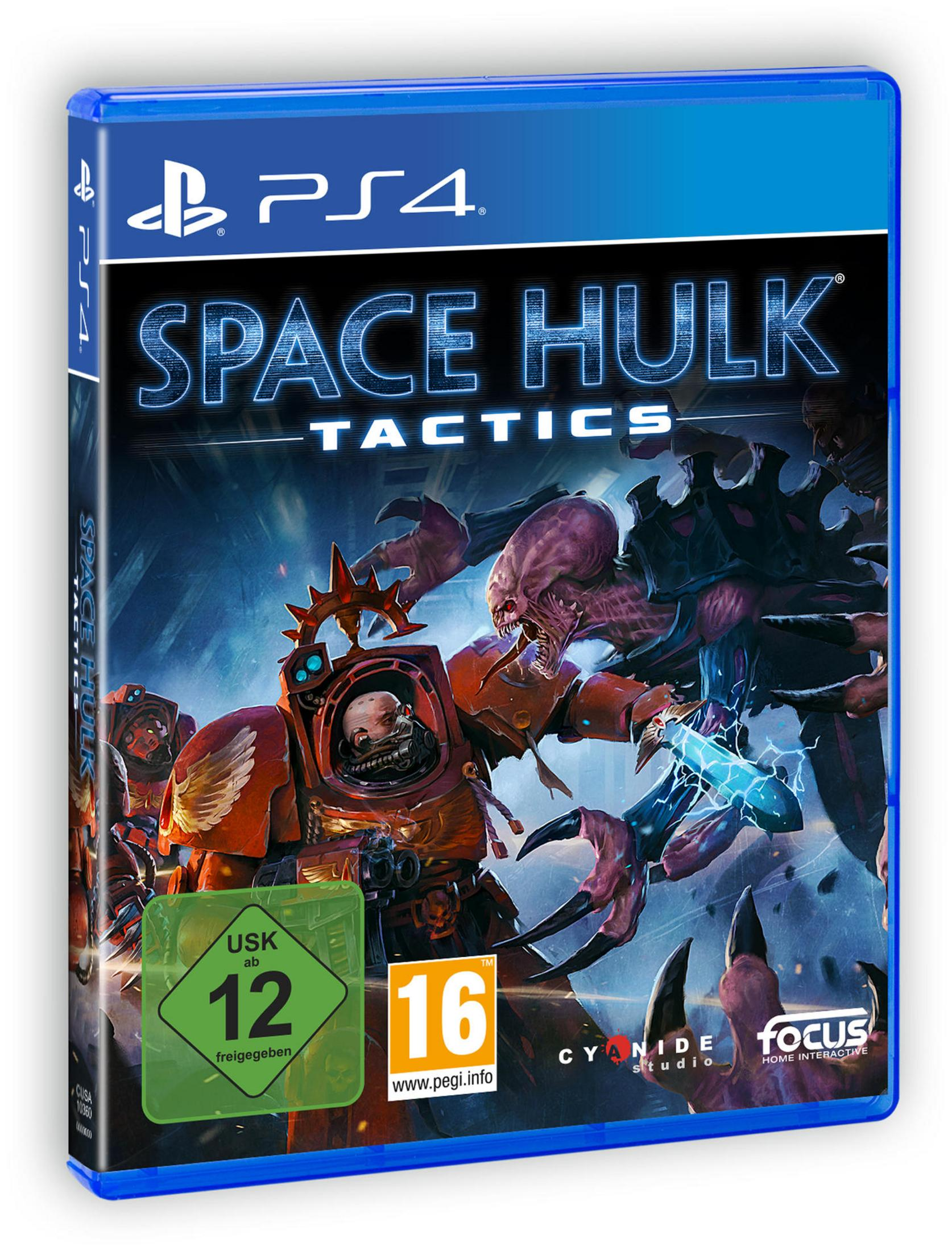 Spielbox zeigt ein Space Hulk-Spiel. Charaktere kämpfen mit einem PS4-Logo oben.