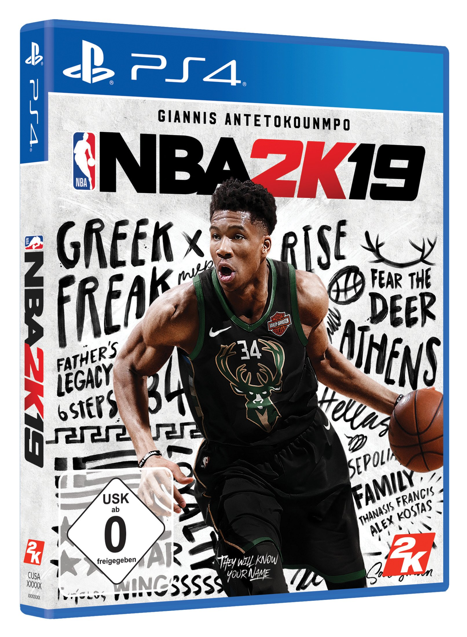 PS4 Spielhülle: NBA 2K19, Giannis Antetokounmpo auf dem Cover, Spieldetails.