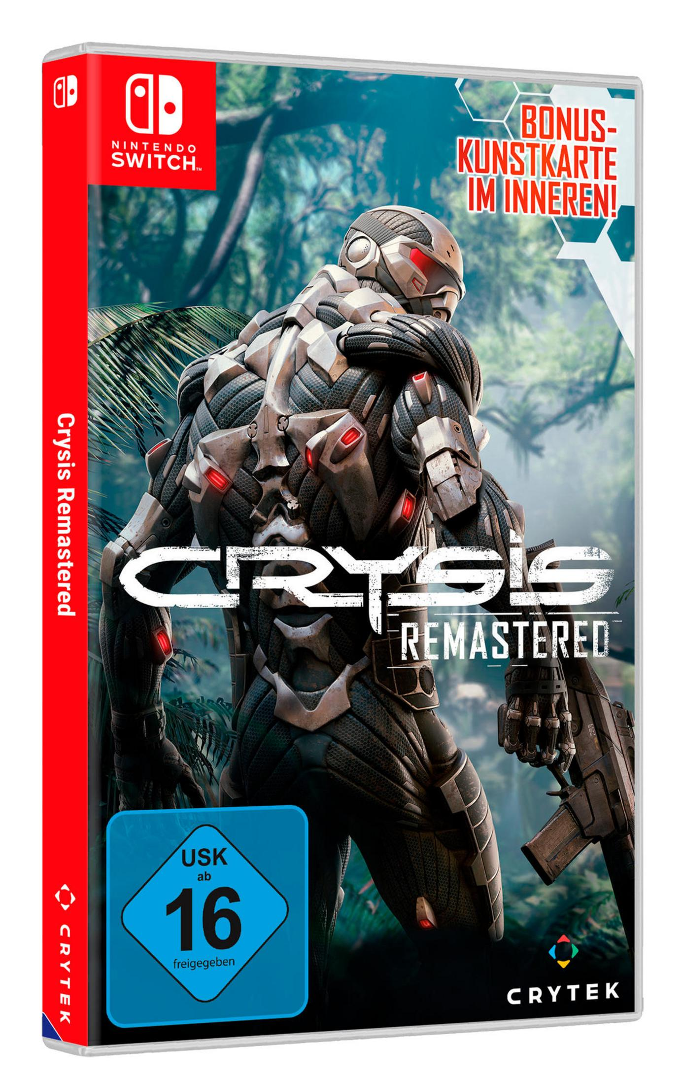 Crysis Remastered für Nintendo Switch. Zeigt einen futuristischen Soldaten auf dem Cover, mit rotem Rücken.