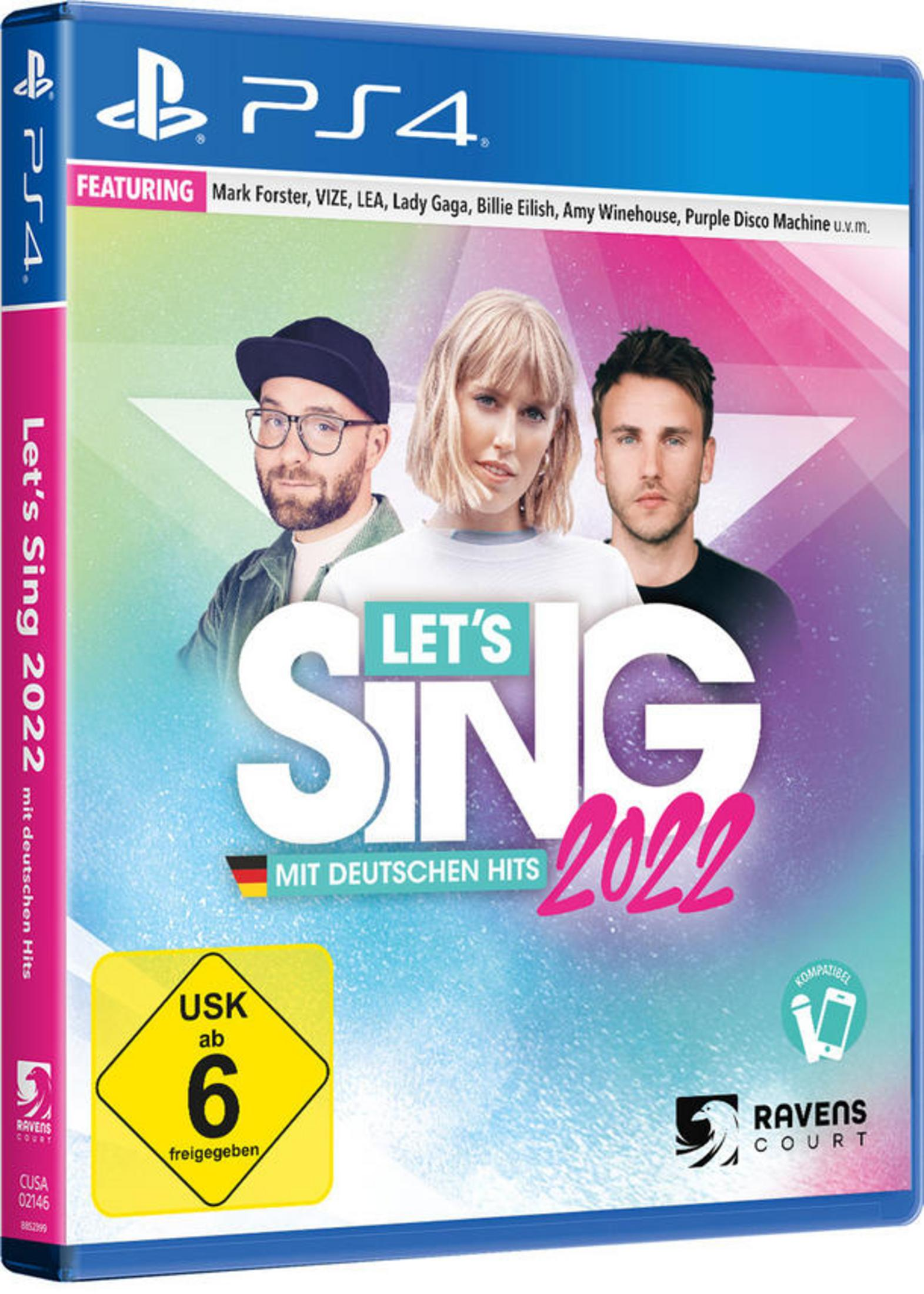 Spielbox: Let's Sing 2022. Personen auf dem Cover, USK 6 Logo, deutscher Text.