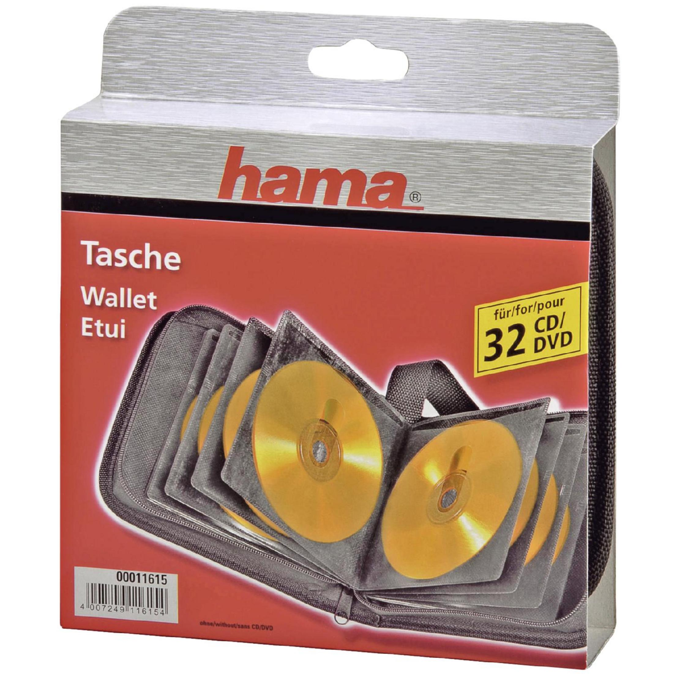 Portfel Hama CD/DVD, z 32 przegródkami, otwarty, aby pokazać dyski.