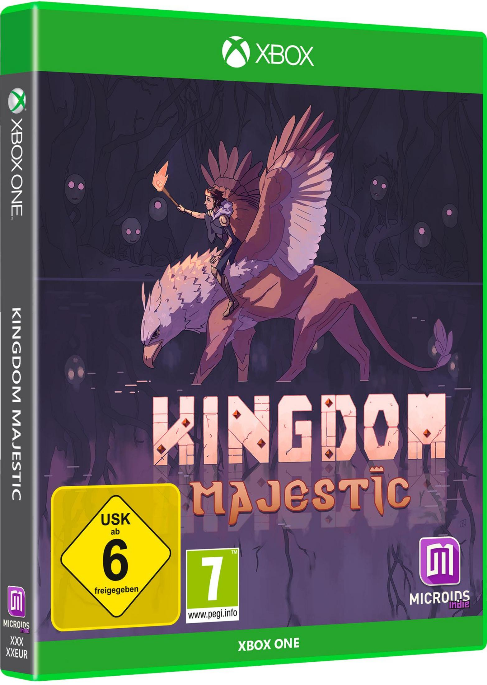 Die Kingdom Majestic Xbox One Spielbox, mit grünem Rand und USK 6 Bewertung.