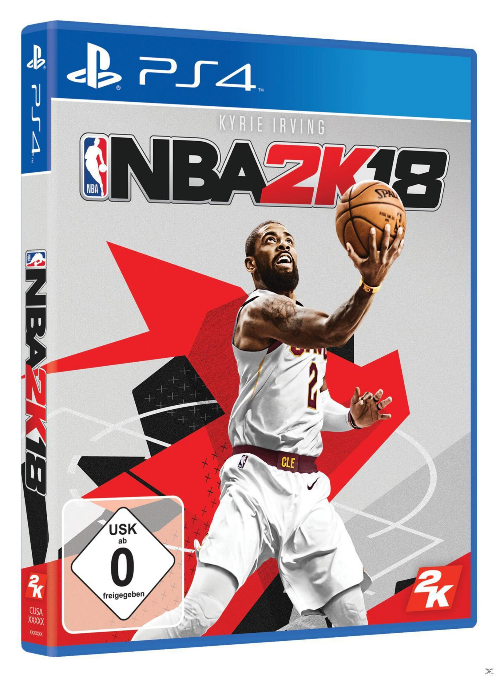 PS4-Spielbox für NBA 2K18. Zeigt einen Basketballspieler mit Ball und das Logo des Spiels.