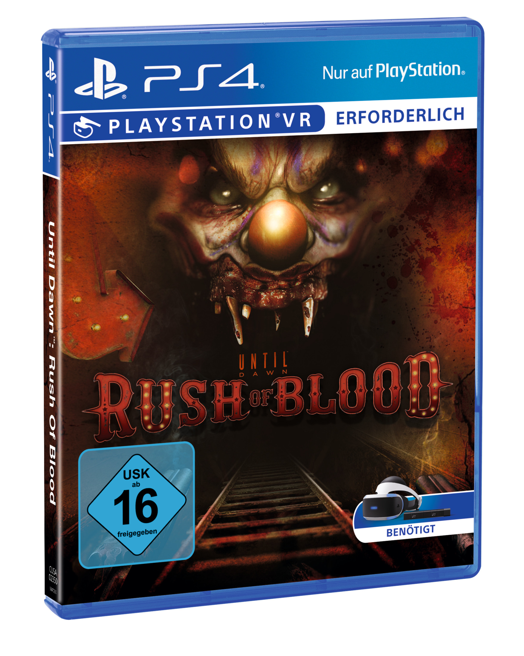 Pudełko gry PS4: Until Dawn Rush of Blood, z przerażającym klaunem.