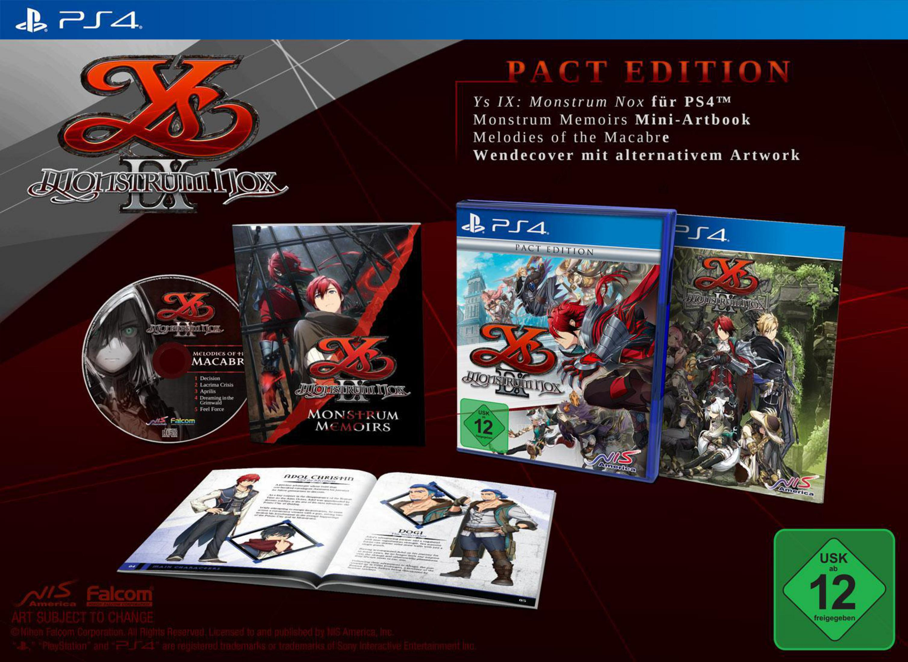 Spielbox-Set für PS4-Spiel, Ys IX: Monstrum Nox, mit Spiel-Disc und Broschüre.