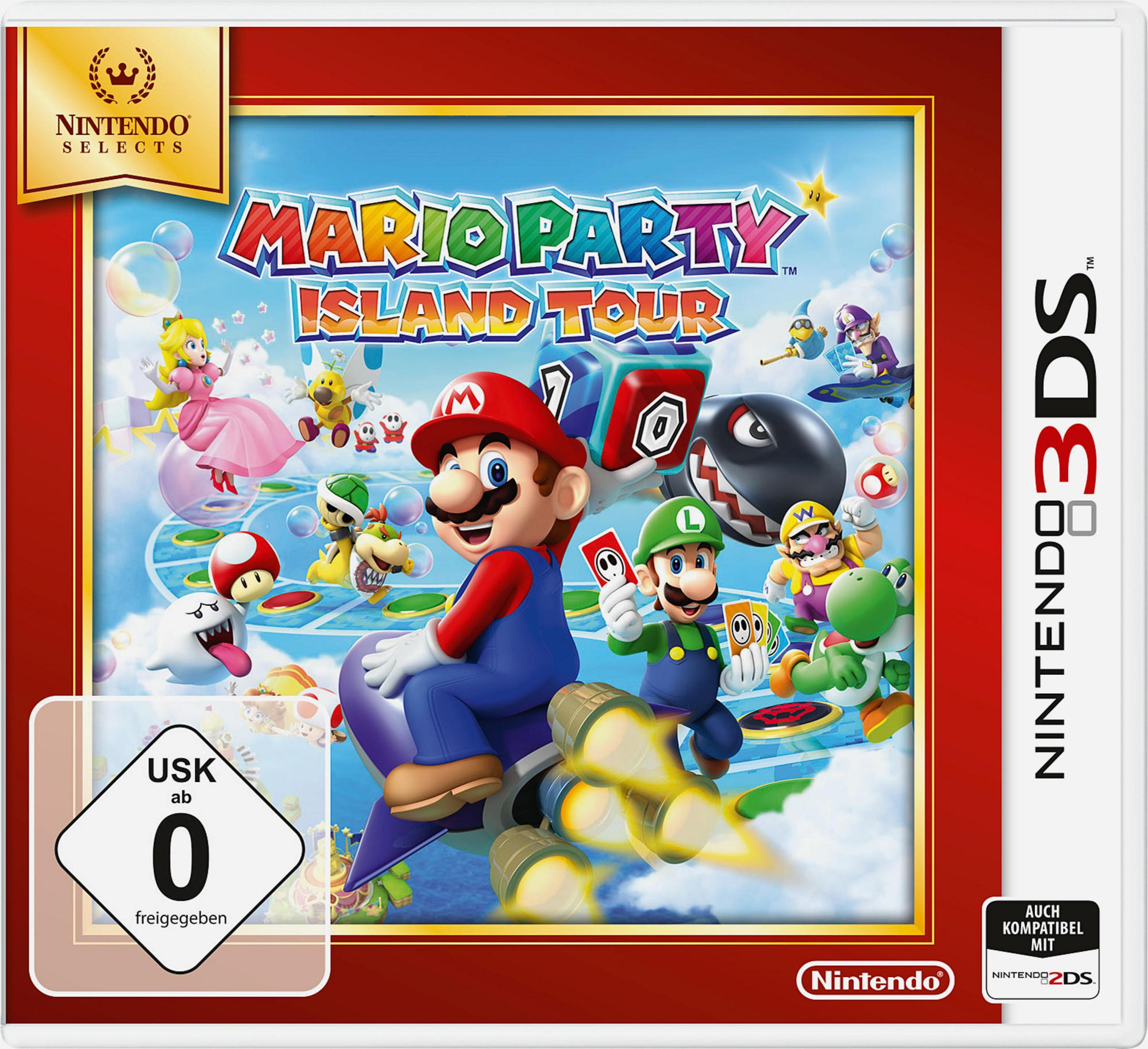 Copertina del gioco Nintendo 3DS: Mario Party Island Tour con Mario, Luigi e altri personaggi. Colori vivaci.