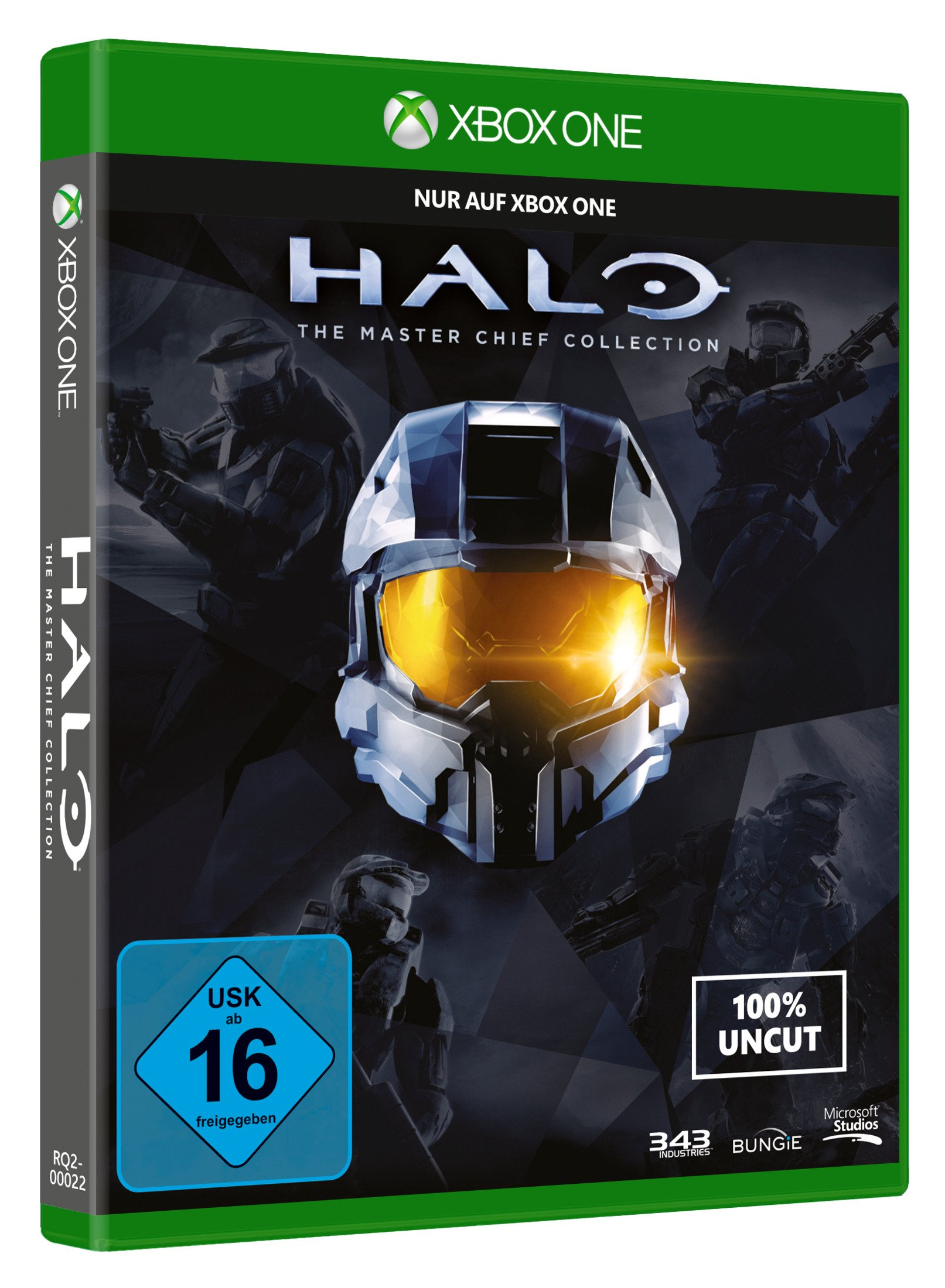XBOX ONE-Spielbox mit einer Figur mit Helm auf dunklem Hintergrund. Der Spieletitel ist HALO The Master Chief Collection.