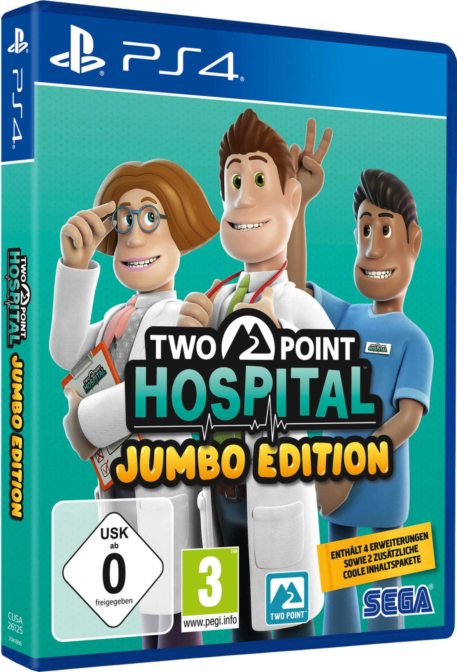 Two Point Hospital Jumbo Edition Spielbox für PS4.