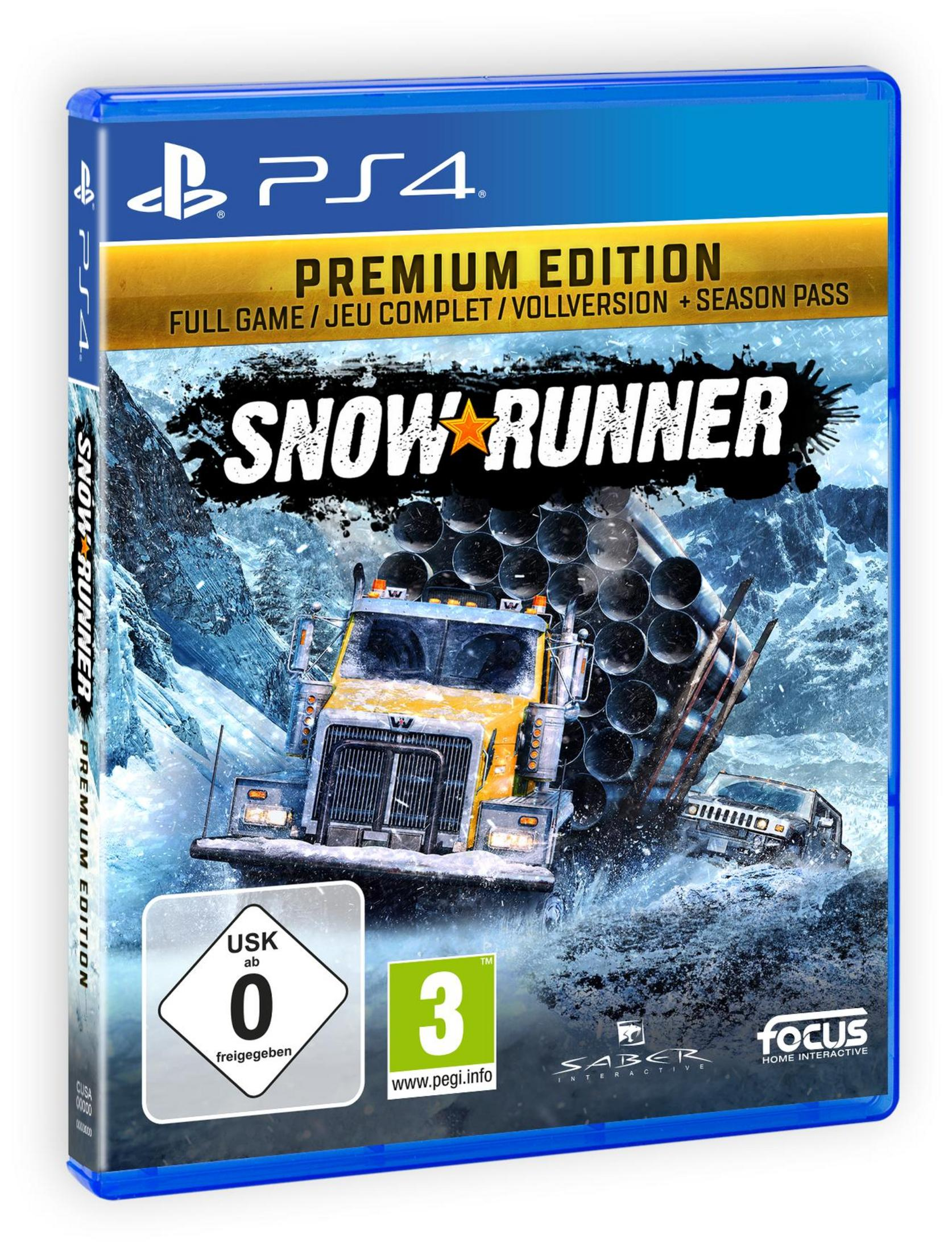 PS4 Snowrunner Spielhülle. Das Cover zeigt einen LKW im Schnee. Blaue Hülle mit Spieldetails.