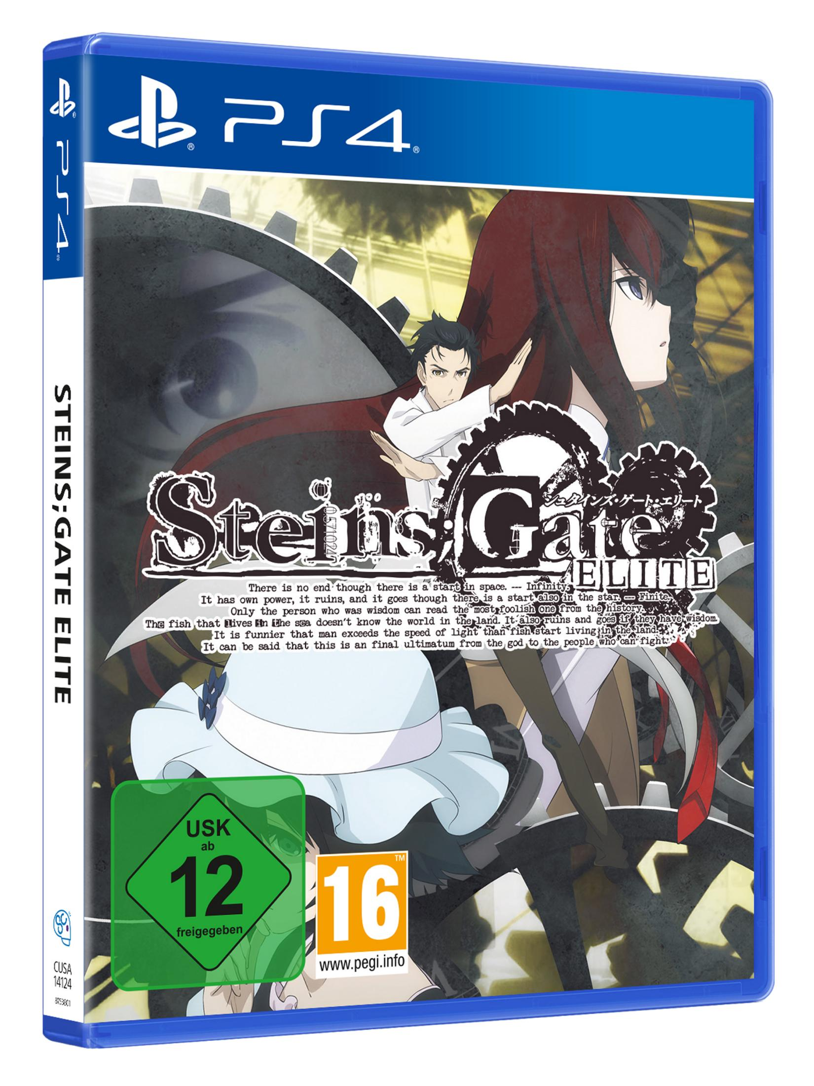 PS4-Spielbox von Steins;Gate Elite. Anime-Charaktere sind auf dem Cover. Blaues Gehäuse.