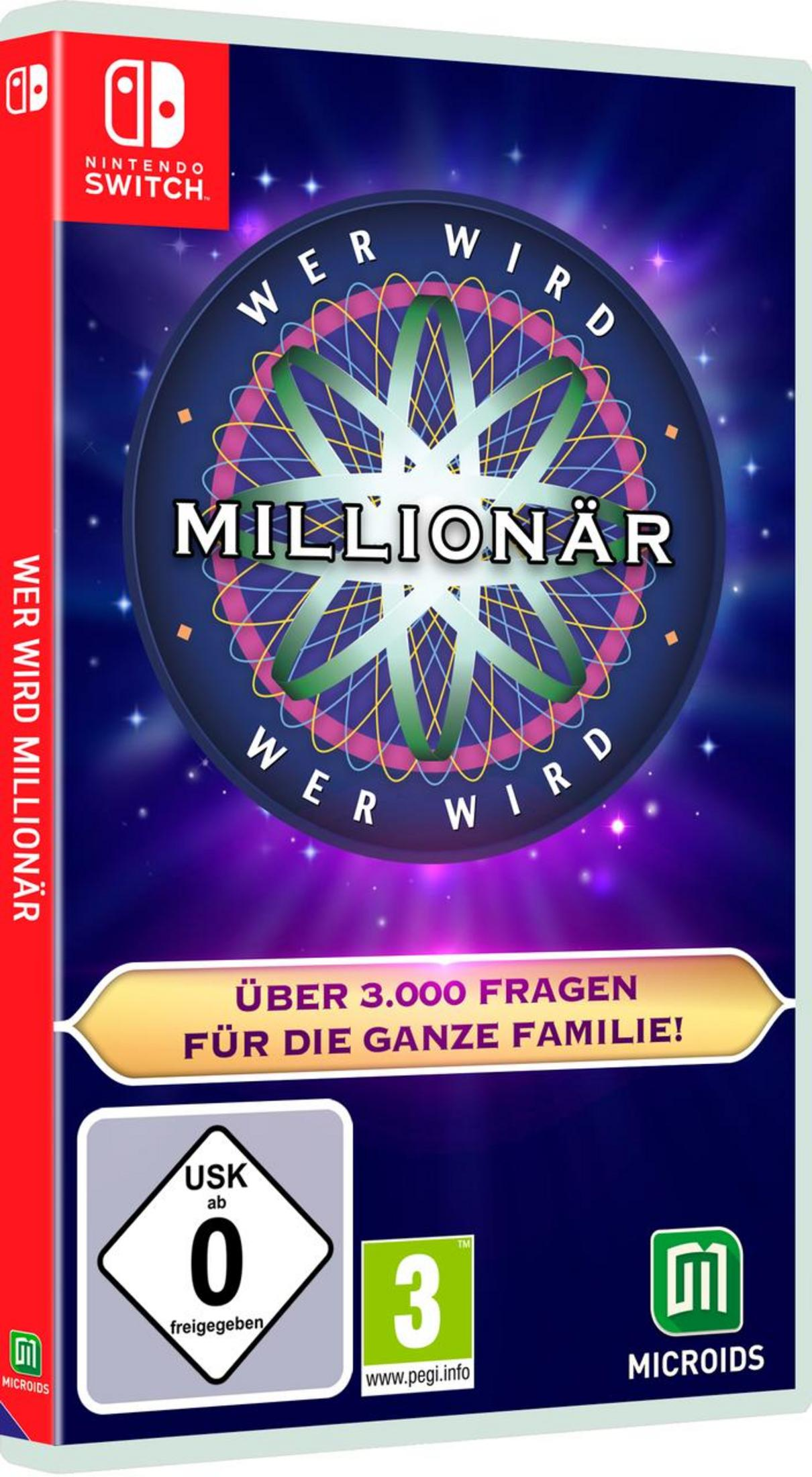 Scatola del gioco per Nintendo Switch Wer Wird Millionär, con un design a quiz.