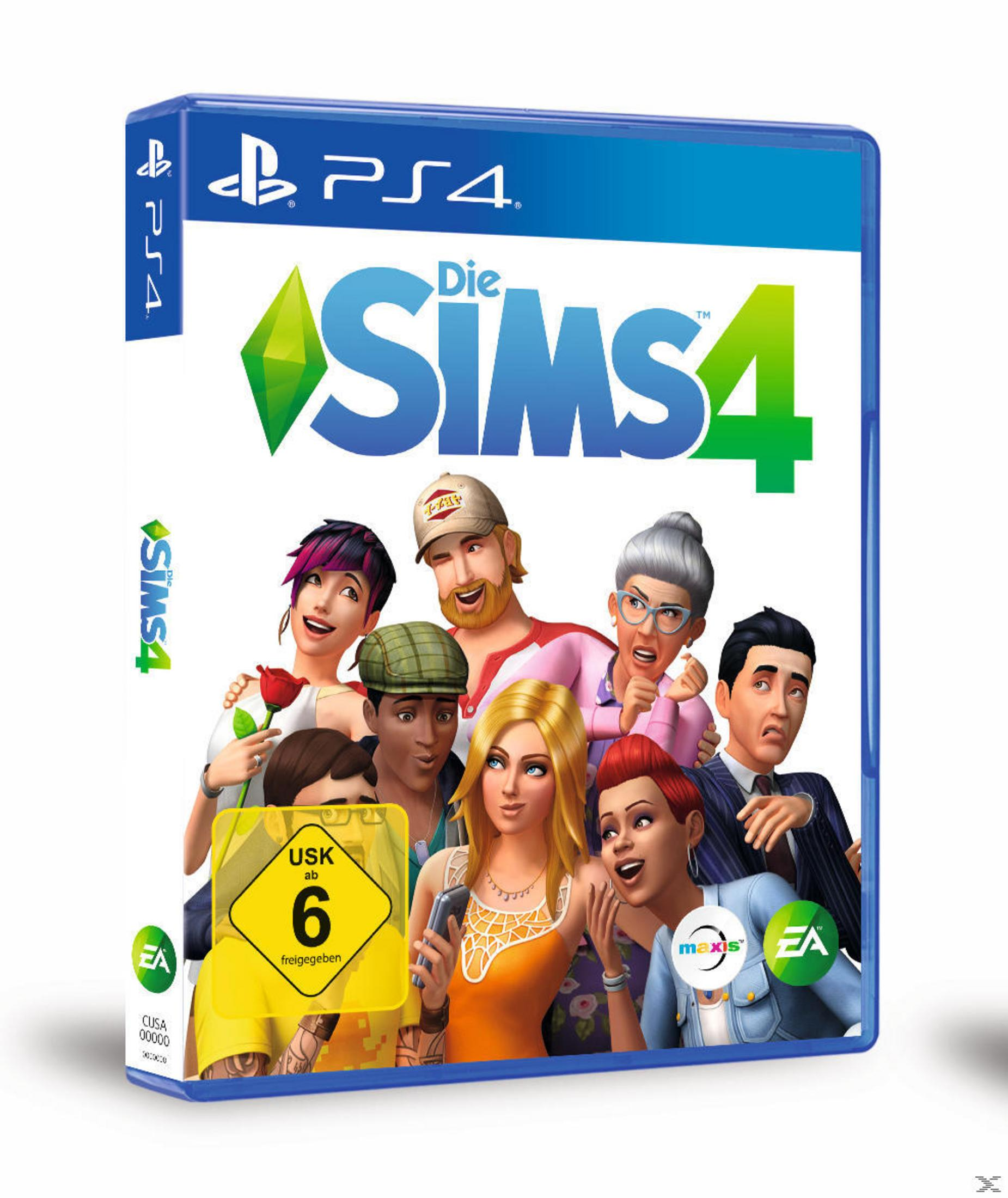 Pudełko gry The Sims 4 PS4 z ilustracjami postaci i oceną USK.
