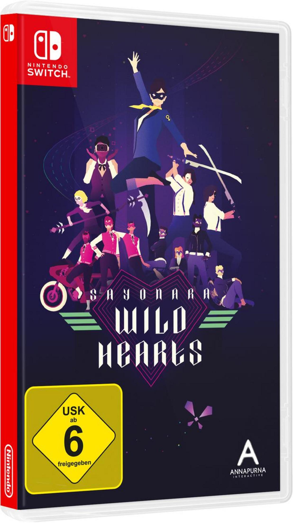 Sayonara Wild Hearts-Spielbox mit stilisierten Charakteren.