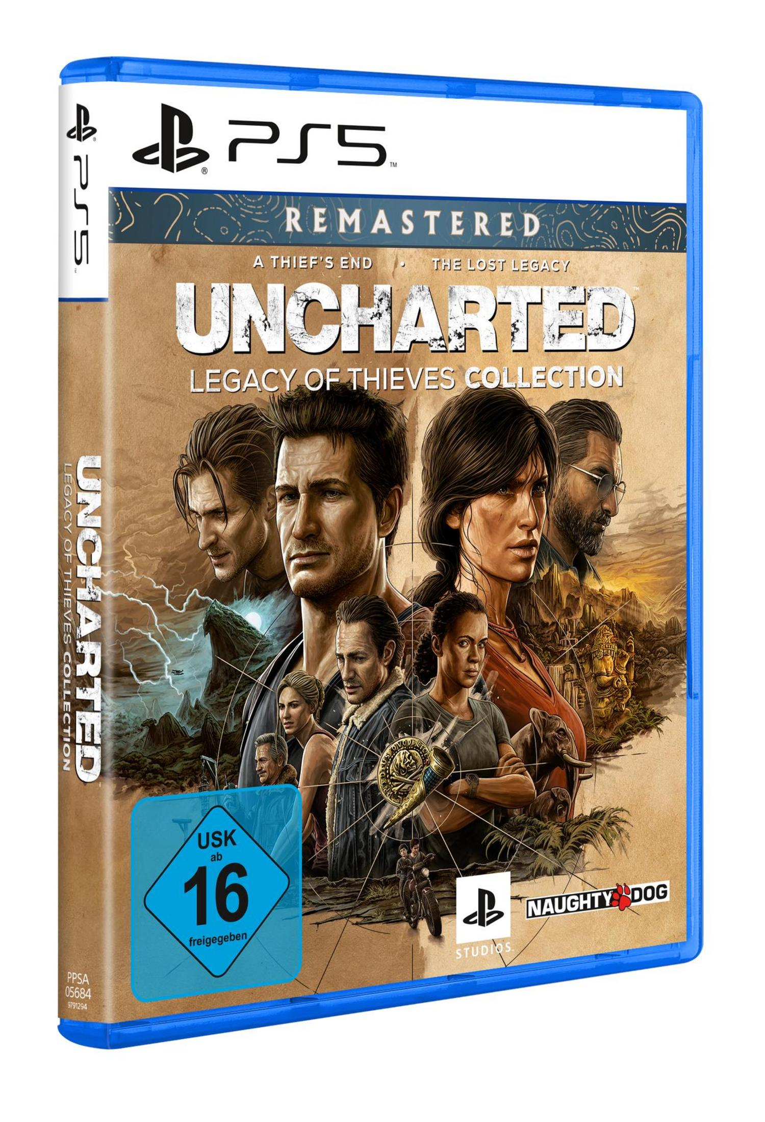 Uncharted game box. A group of people are on the cover.
