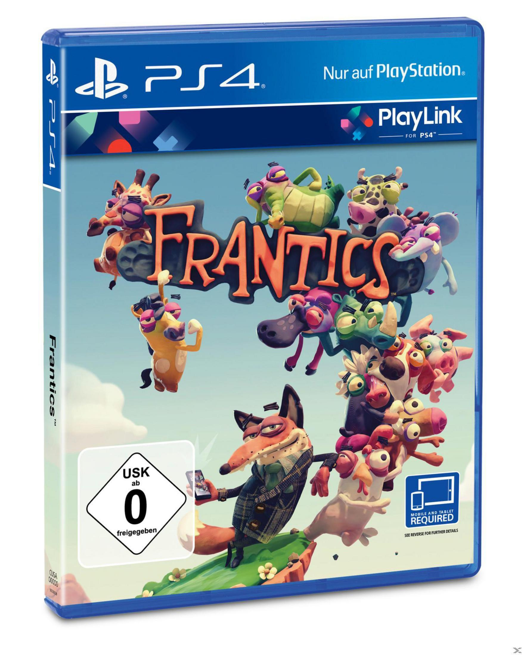 Frantics Spielbox für PS4. Zeigt Cartoon-Tiere in einer spielerischen Szene auf einem bunten Hintergrund.