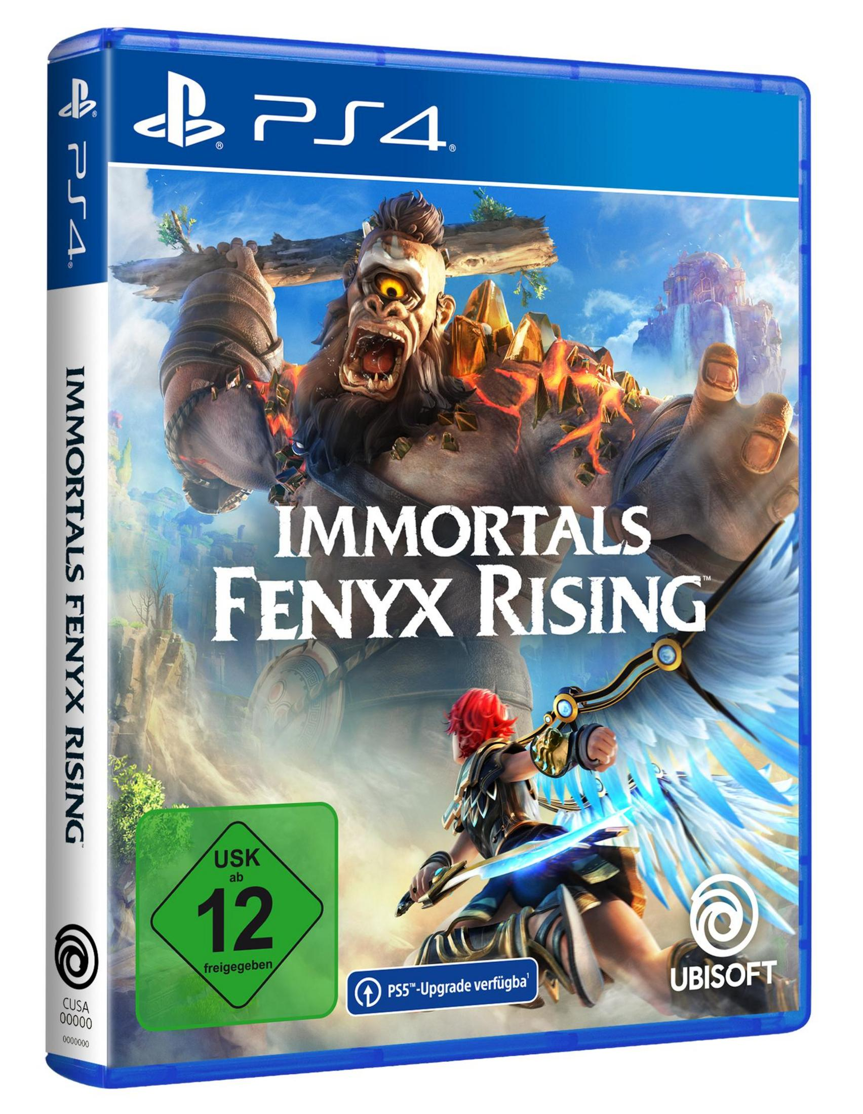Spielbox-Art für Immortals Fenyx Rising auf PS4 mit einem großen Monster und einem Krieger.