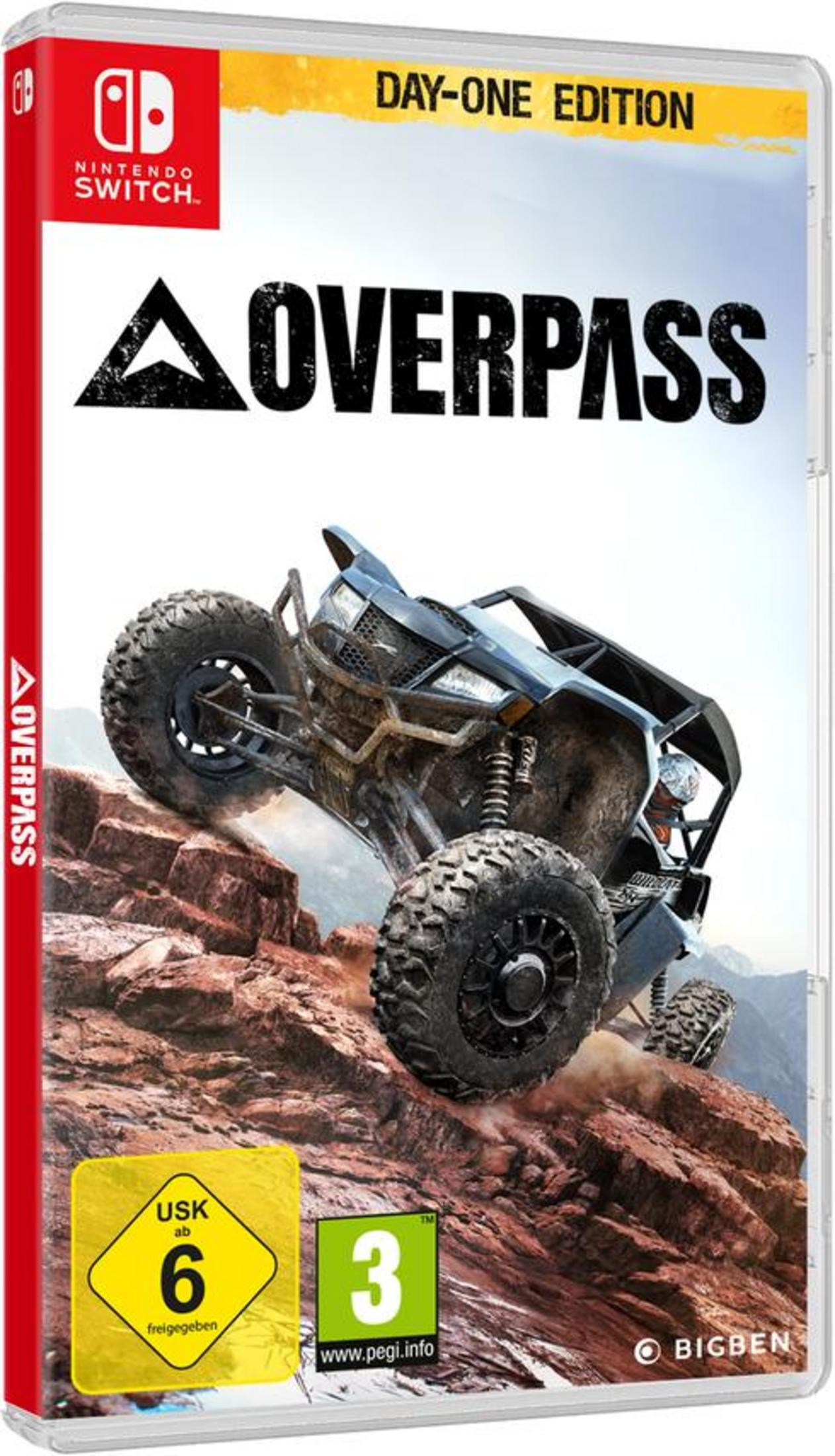 Spielbox für Overpass für Nintendo Switch. Das Cover zeigt ein Offroad-Fahrzeug.