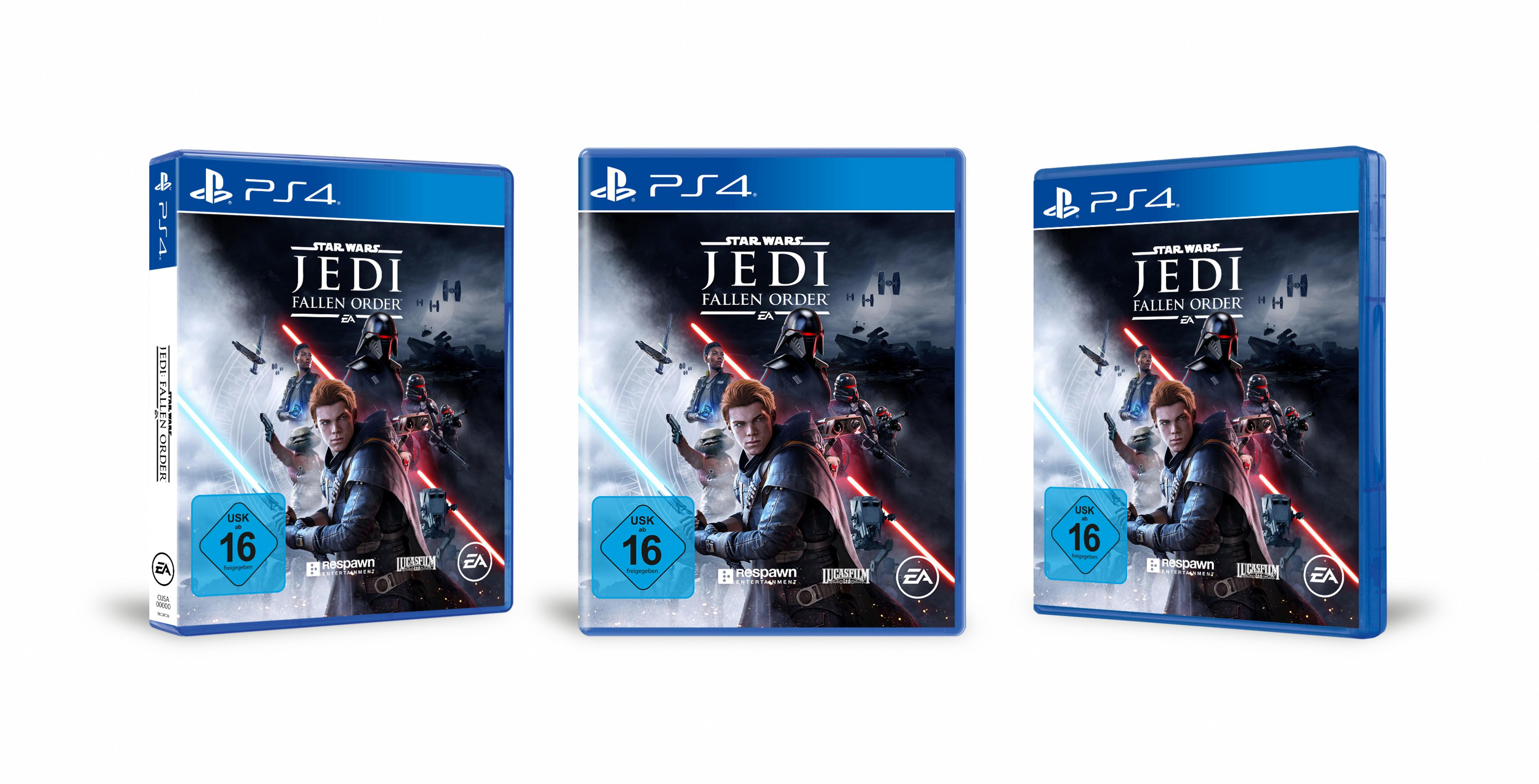 Drei Exemplare der Spielhülle Star Wars Jedi: Fallen Order für die PS4.
