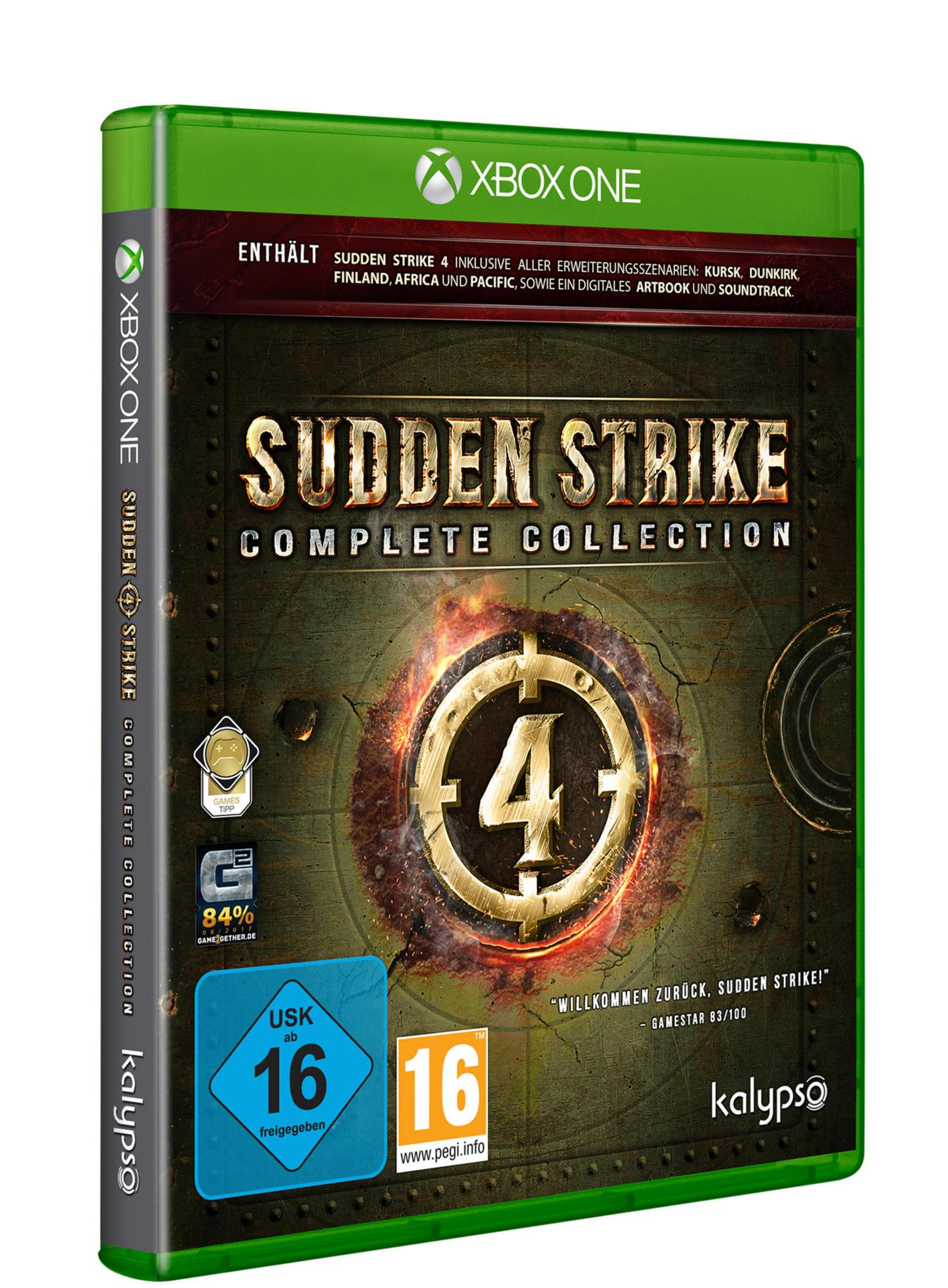Xbox One Spielbox für Sudden Strike 4 mit Panzer und Militär-Thema.
