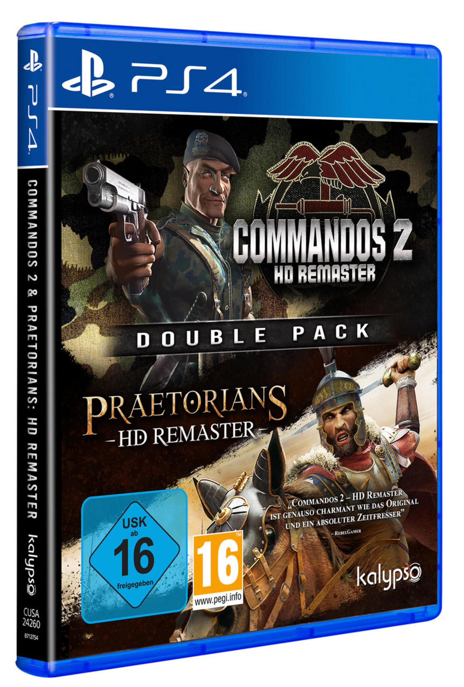 Commandos 2 & Praetorians HD Remaster Spielbox für PS4. Zeigt Soldaten und eine Kampfszene.