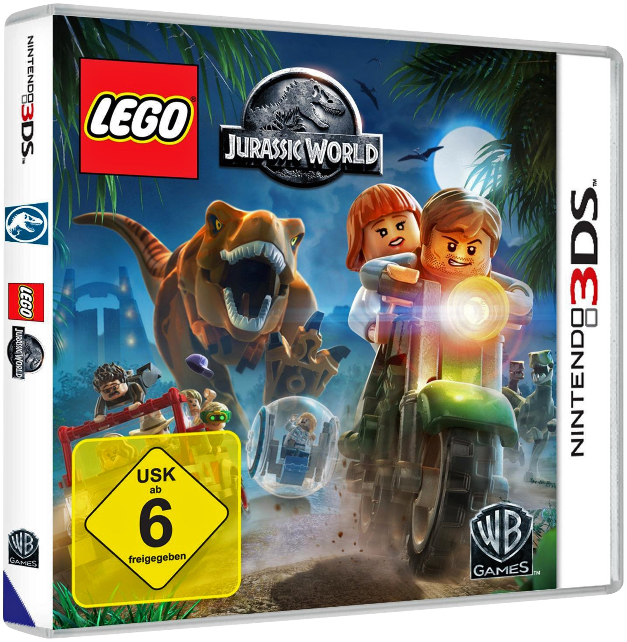 Lego Jurassic World Spielbox für Nintendo 3DS. Cartoon-Dinosaurier und Charaktere auf dem Cover.