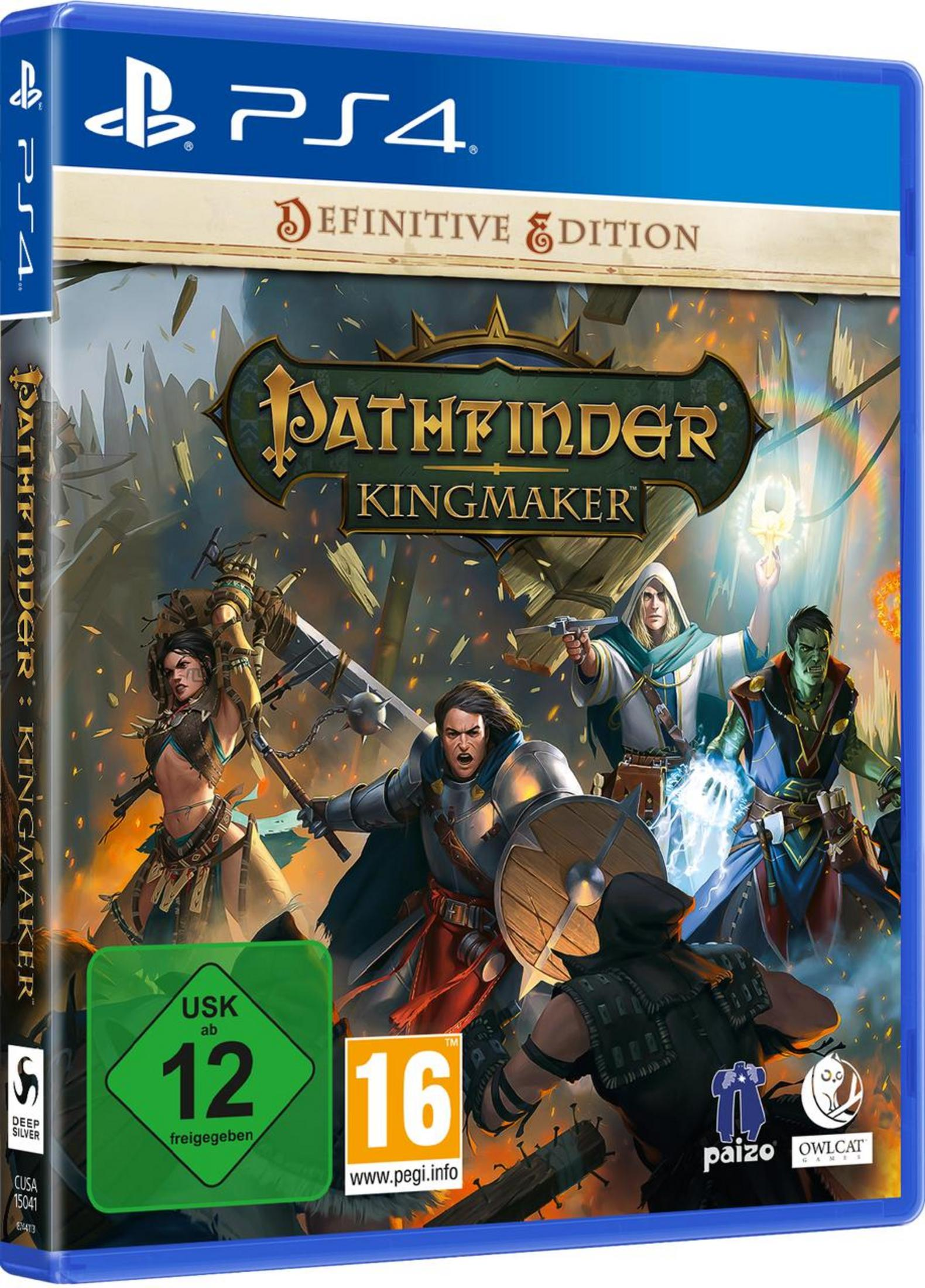 Custodia di gioco PS4 per Pathfinder Kingmaker Definitive Edition. Personaggi in azione sulla copertina, contro uno sfondo infuocato.